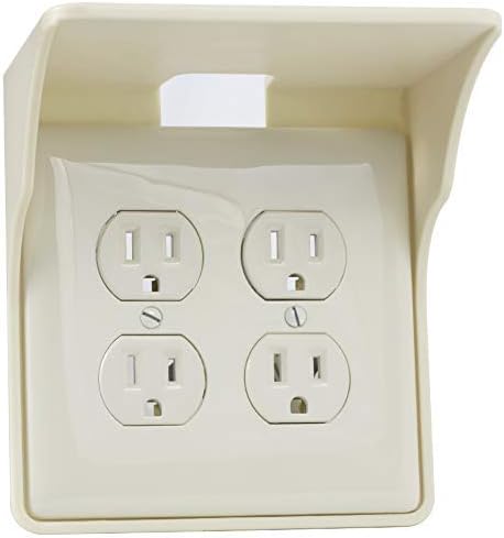 Power Perch Double Wall Outlet Shelf with Cord Storage Strap - Declutter & Reclaim Bathroom Counter Space - Alexa Stand, Apple Homepod Shelf, Toothbrush Holders Wall Mounted - Almond, 1-Pack