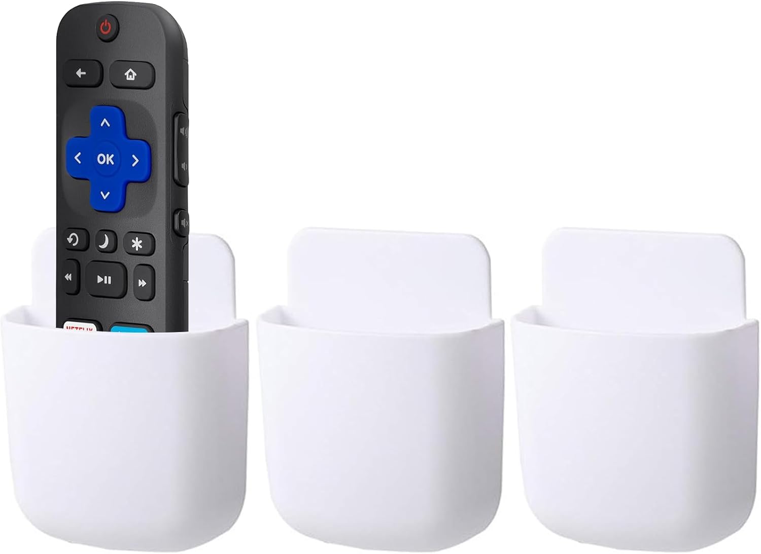 3 Pcs Remote Control Holder Wall Mount Self Adhesive Remote Case Hole-Free Storage Organizer Wall Pencil Holder Phone Charging for Home Office School(White)