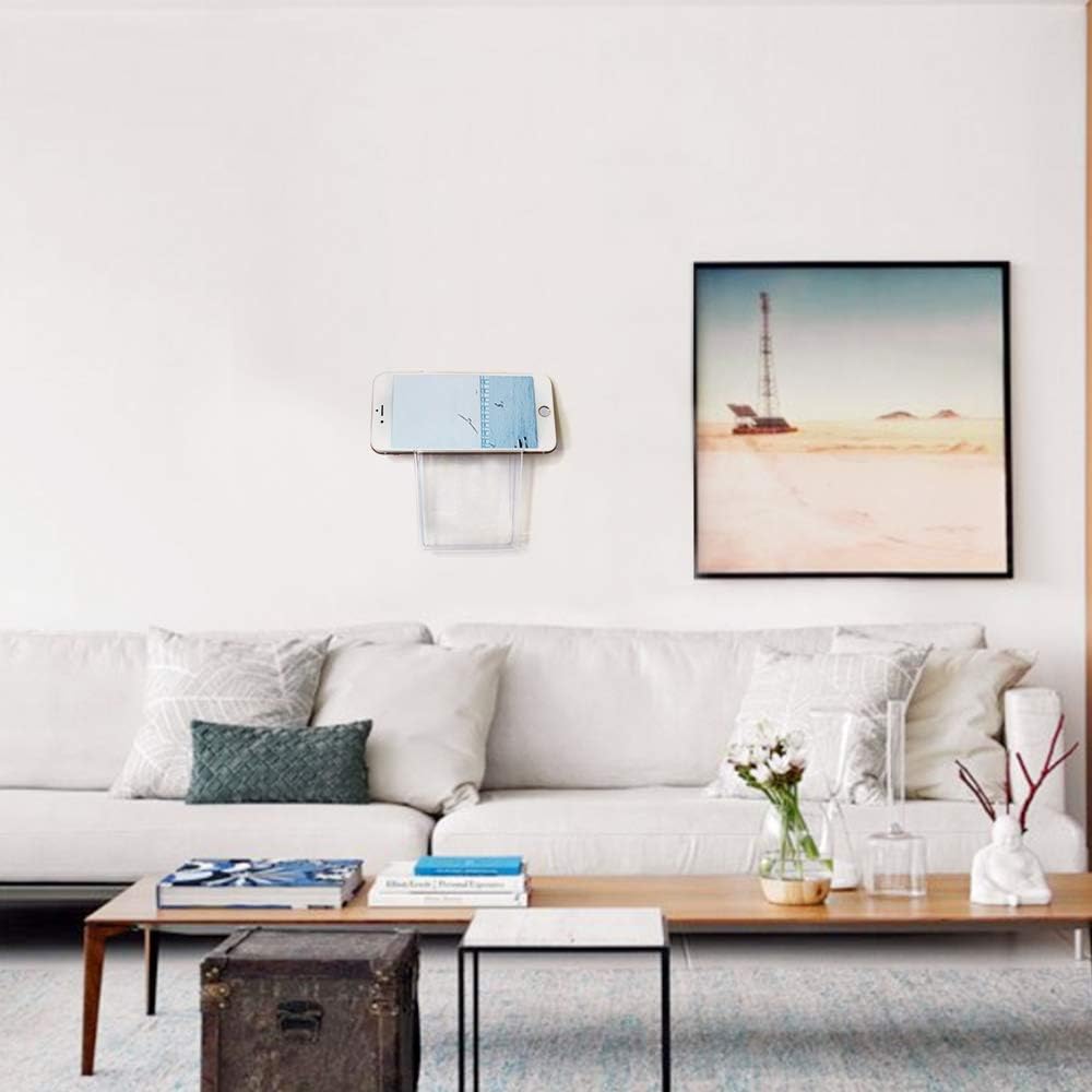 Remote Holder Wall Mount Damage-Free (2 Pack), Clear and Strong Self-adhesive Universal Media Organizer Storage Box for Mobile Phone,Remote Control,Keys,Pens etc