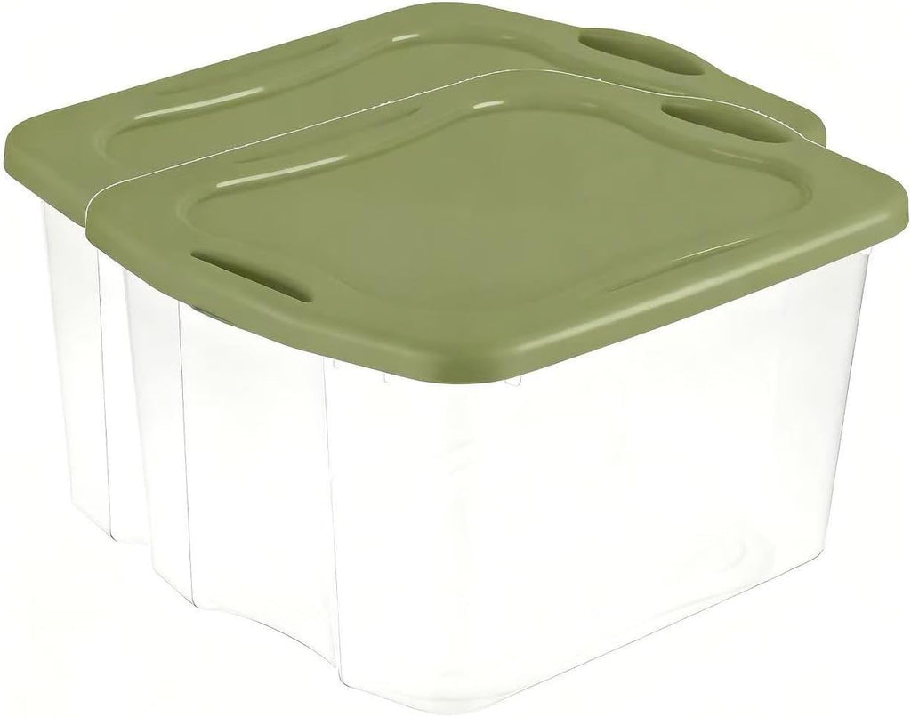 (2 pack) 70 Quart Heavy-Duty Plastic Storage Bin with Full-Grip Handles and Lids,Green Clear Stackable Storage Bins for Hoilday Decor|Garage Organization