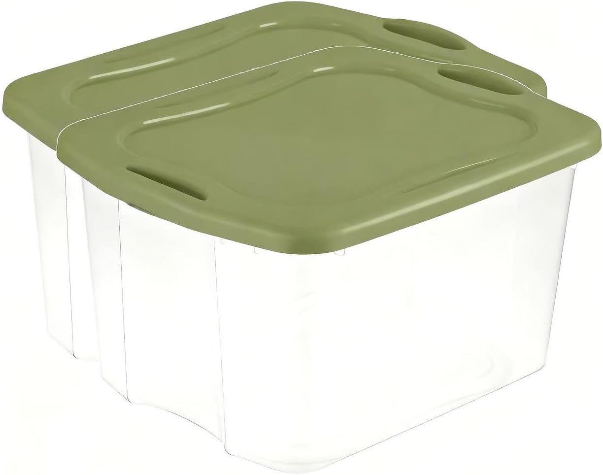 (2 pack) 70 Quart Heavy-Duty Plastic Storage Bin with Full-Grip Handles and Lids,Green Clear Stackable Storage Bins for Hoilday Decor|Garage Organization