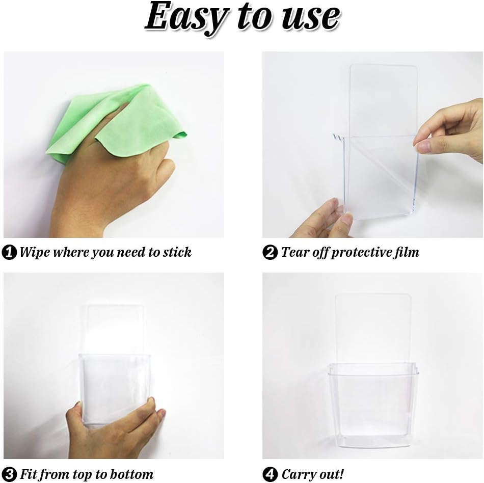 Remote Holder Wall Mount Damage-Free (2 Pack), Clear and Strong Self-adhesive Universal Media Organizer Storage Box for Mobile Phone,Remote Control,Keys,Pens etc