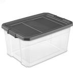 (2 Pack) 76 Quart Durable Clear Plastic Storage Bins, Storage Container with Latch Lid Dark Gray Suitable for Office,Hoilday Decor,Garage Organization.