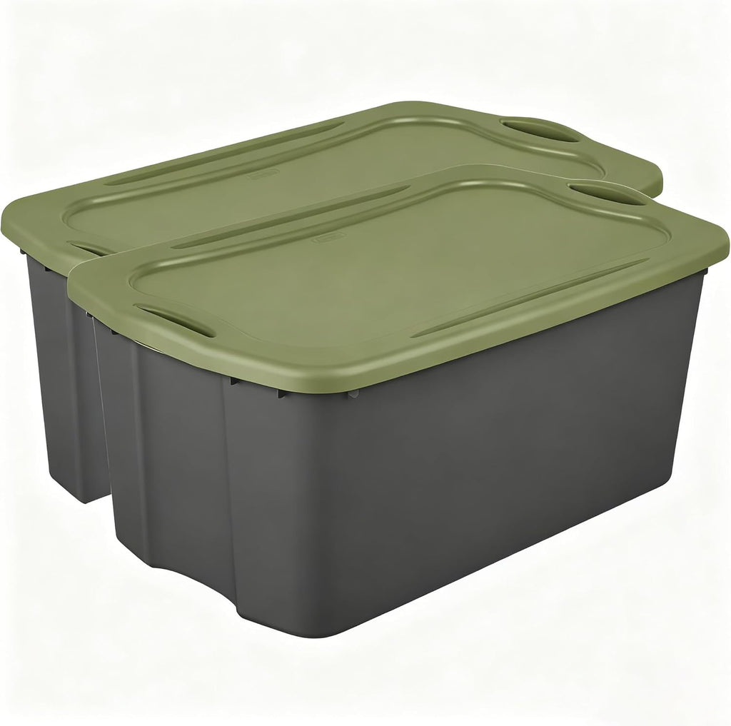 (2 Pack) 30 Gallon Plastic Storage Bin – Full-Grip Handles, Easy-Carry Stackable Heavy Duty Organizer for Home, Garage, Closet & Dorm (Gray & Green)