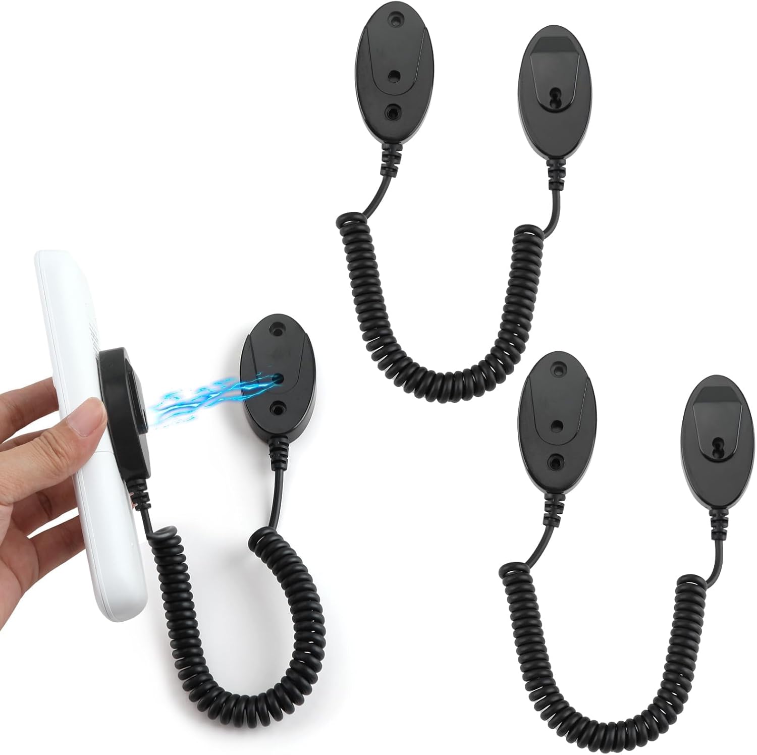 Magnetic Remote Leash Control Holder with Security Cable, Retractable Tidy Anti-lost Rope Organizer Easy Installation Stable Suitable for Projector TV Fan and Air Conditioner Remotes (2Pcs Black, S)