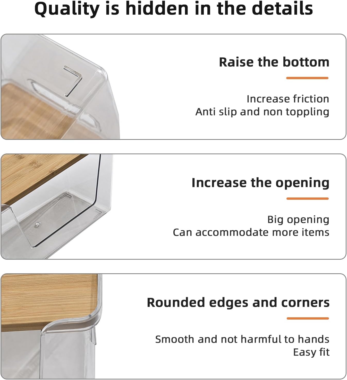 Pantry Organizers and Storage, Stackable Plastic Pantry Organizer with Lid & Handle for Kitchen Counter, Fridge for Fruit, Potato, Onion, Vegetable, 3 Set (Clear - 2 Large Bin & 1 Medium Bin)