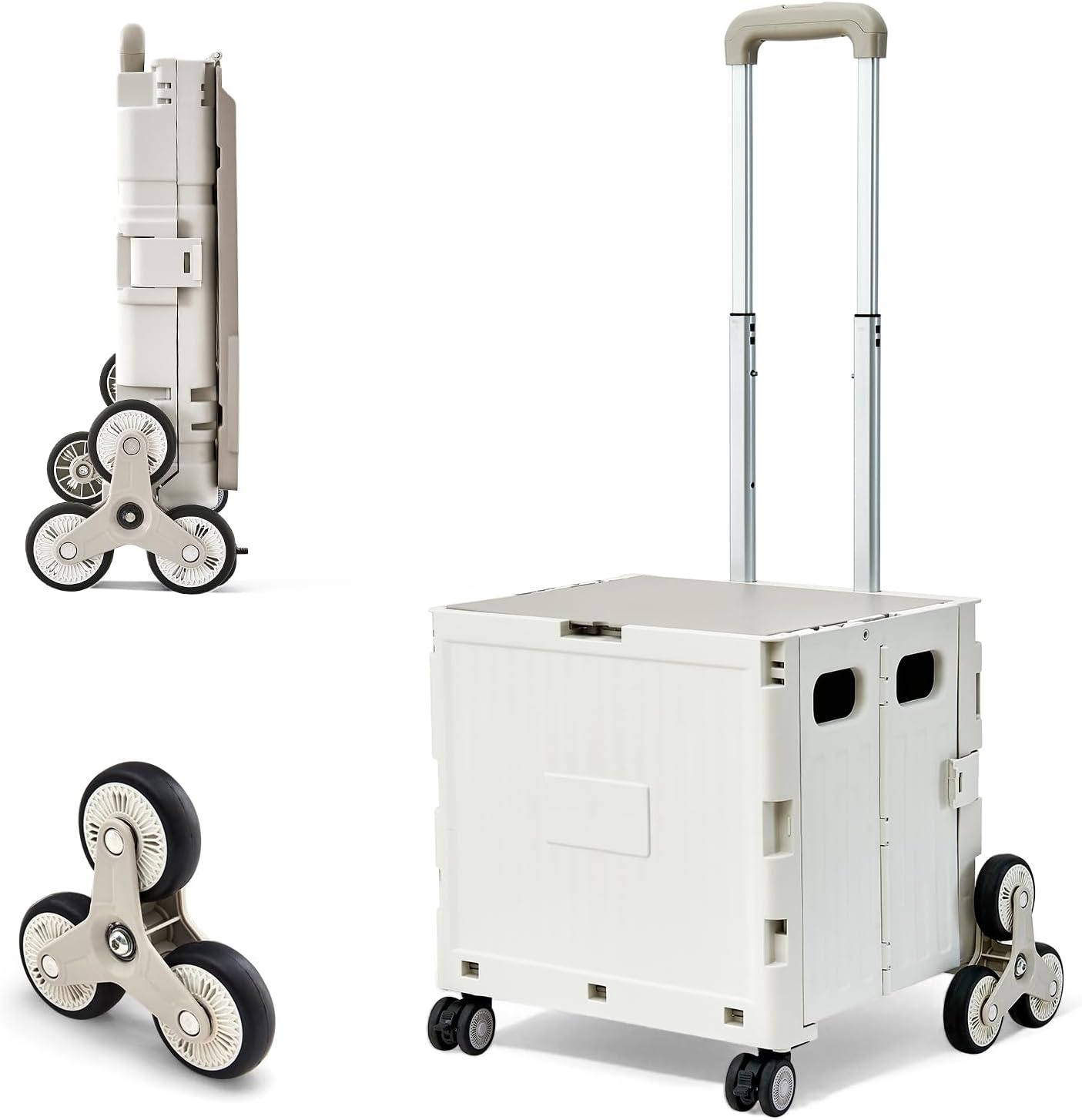 Utility Cart Foldable Shopping Cart Book Storage Cart, with Stair Climbing Wheels and Telescopic Handle, Ideal for Outdoor Home Use and Teacher/Student Book Storage.(Gray, Small)