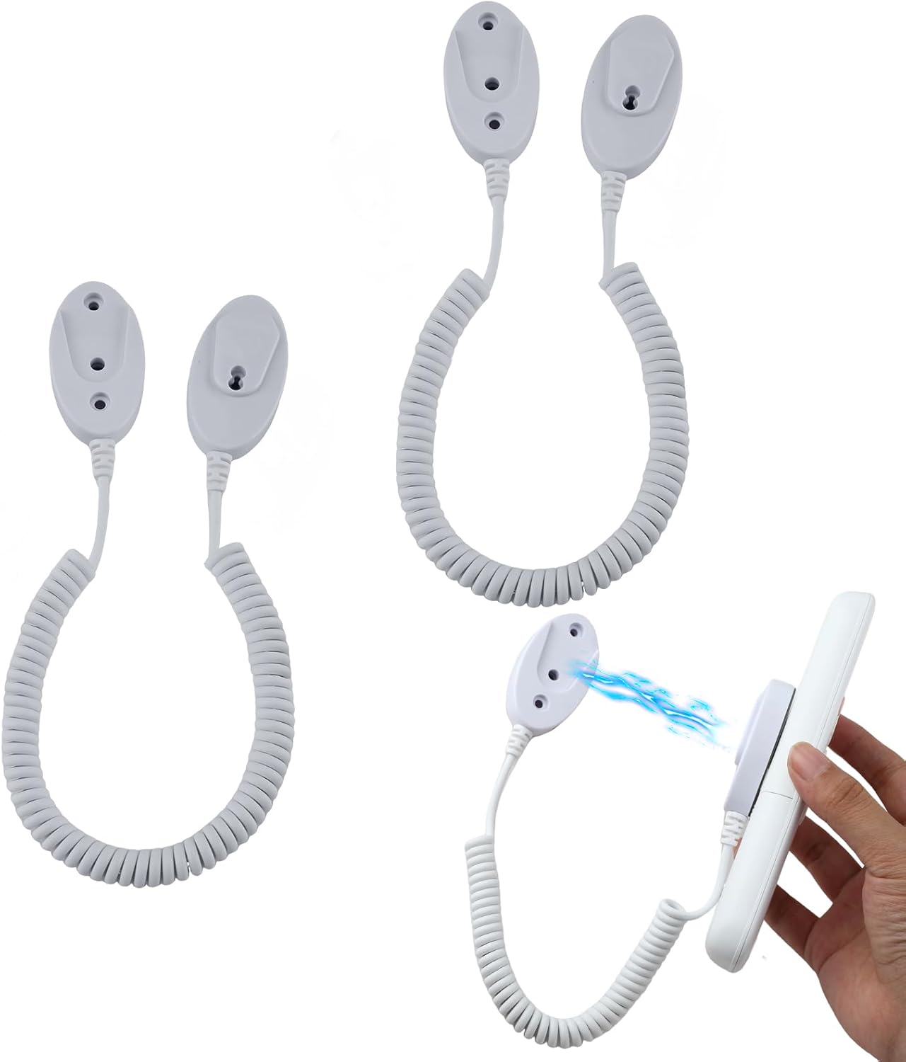 Magnetic Remote Leash Control Holder with Security Cable, Retractable Tidy Anti-lost Rope Organizer Easy Installation Stable Suitable for Projector TV Fan and Air Conditioner Remotes (2Pcs White, L)