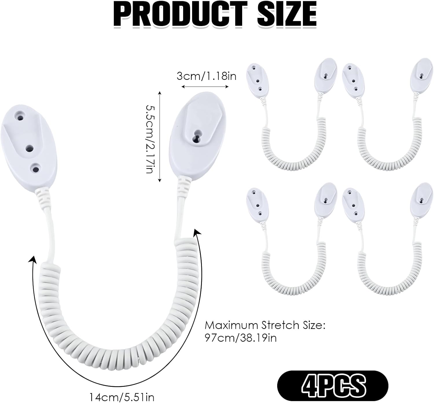 Magnetic Remote Leash Control Holder with Security Cable, Retractable Tidy Anti-lost Rope Organizer Easy Installation Stable Suitable for Projector TV Fan and Air Conditioner Remotes (4Pcs White, S)