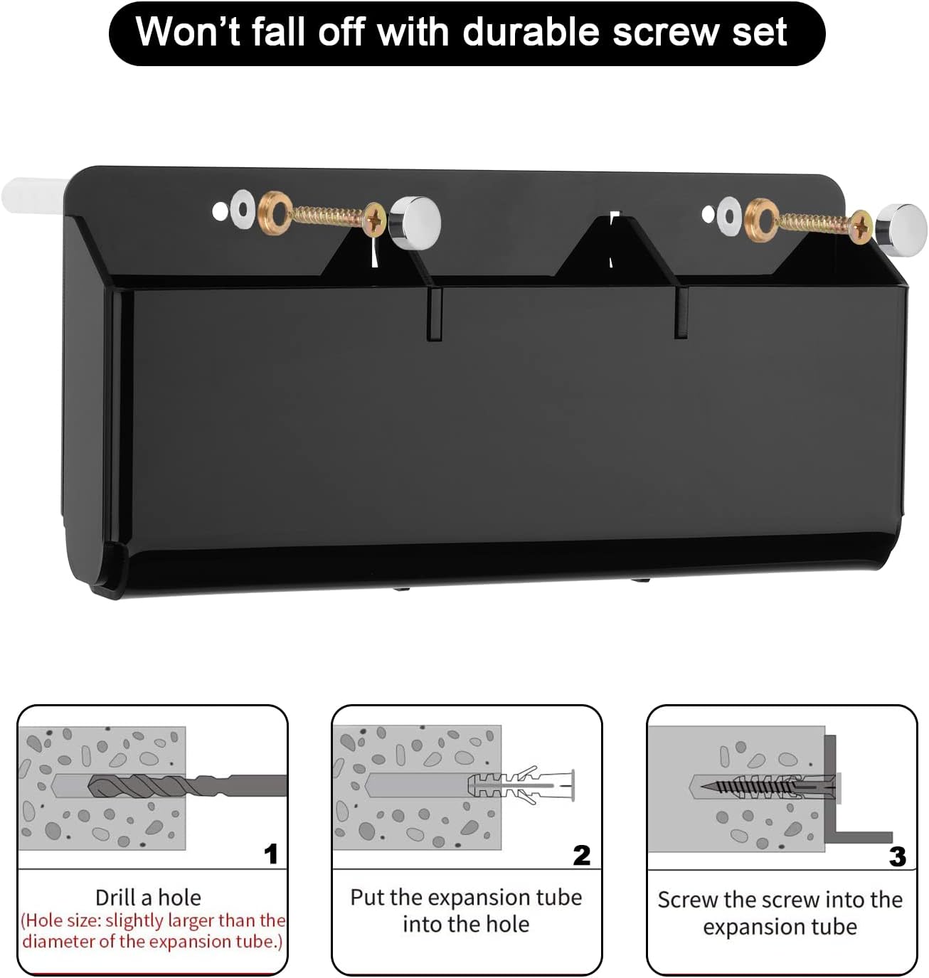 Cosmos Remote Control Stand Wall Mount Phone Holder with Removeable Block Wall Shelf Cell Phone Charging Brackets Holder Multipurpose Storage Organizer (Solid Black)