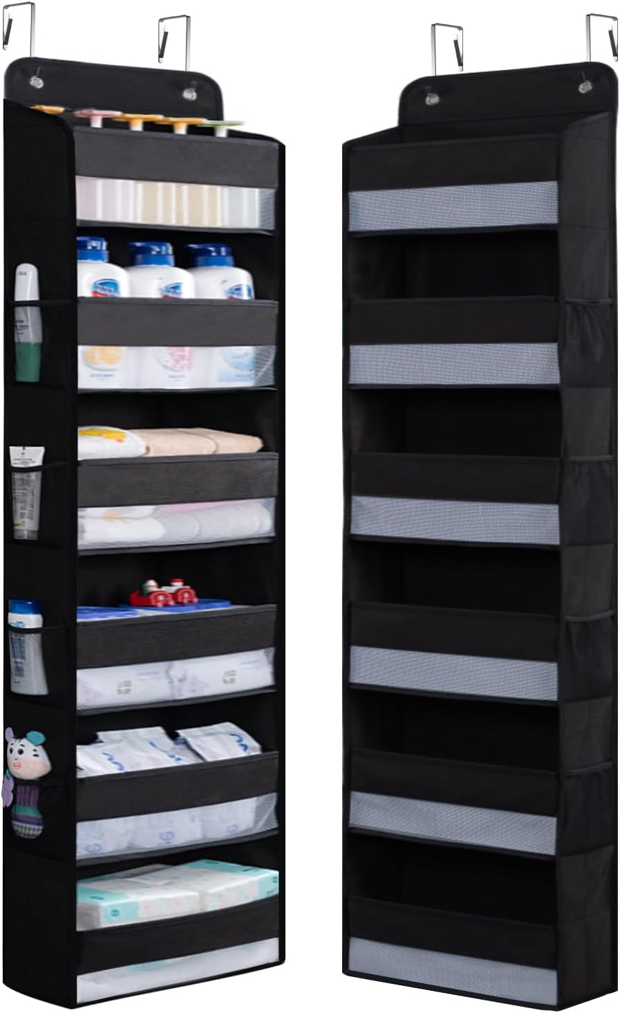 WishJazz Over the Door Organizer, 6 Shelf Hanging Organizer, Anti Tilt 50lbs Back of Door Storage for Bathroom, Nursery, Pantry, Baby Essentials