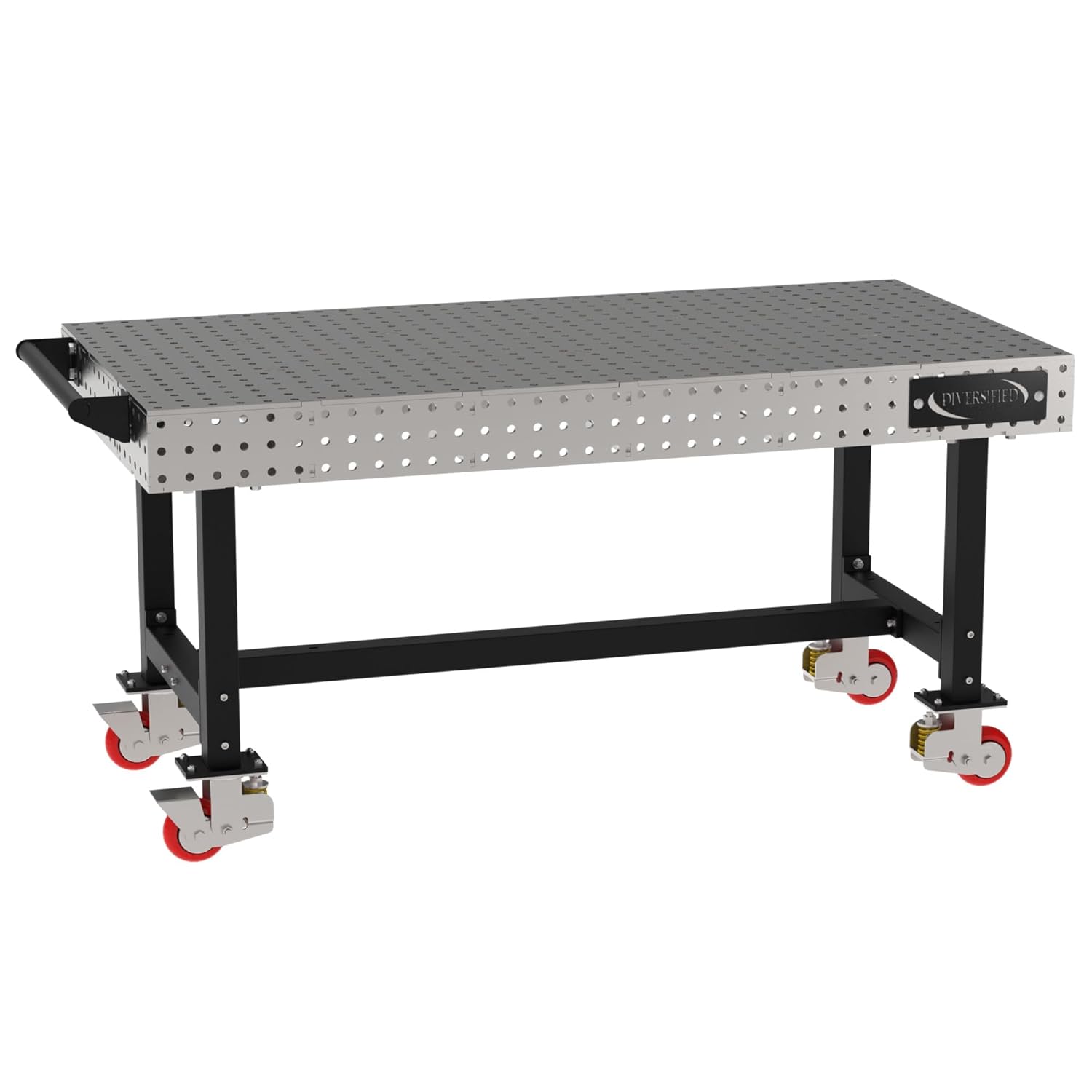 (CTE) Classroom Welding & Fixture Table, 36" H x 72" L x 36" D, 1/4" Carbon Steel Top, Mobile, Casters, Handle, Black Powdercoat Legs, Made in The USA