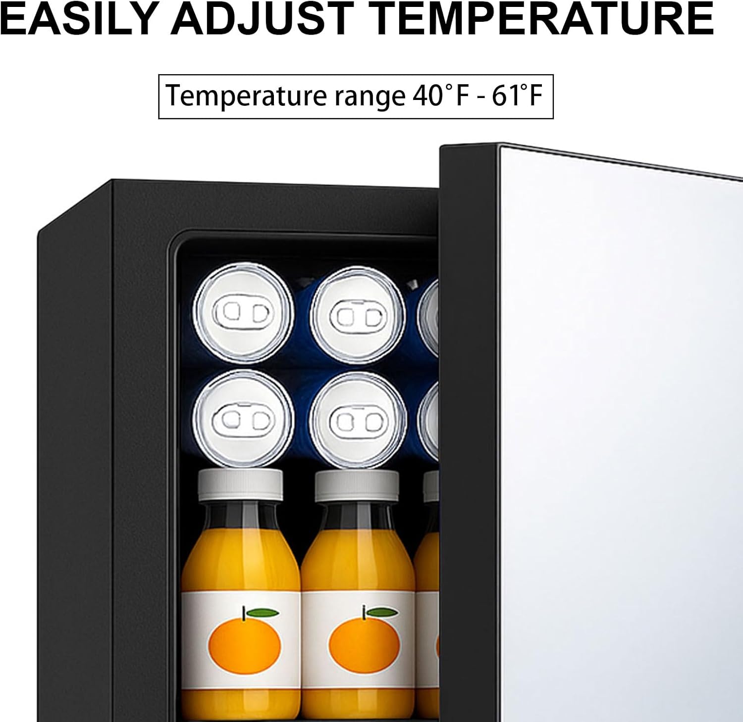 0.9 Cu.Ft Mini Refrigerator and Beauty Fridge, 24 Cans Mini Fridge with Mirror Door, Temperature Control, Removable Shelf, Compact Cooler for Bedroom, Dorm, Office, Beverage Beauty Storage