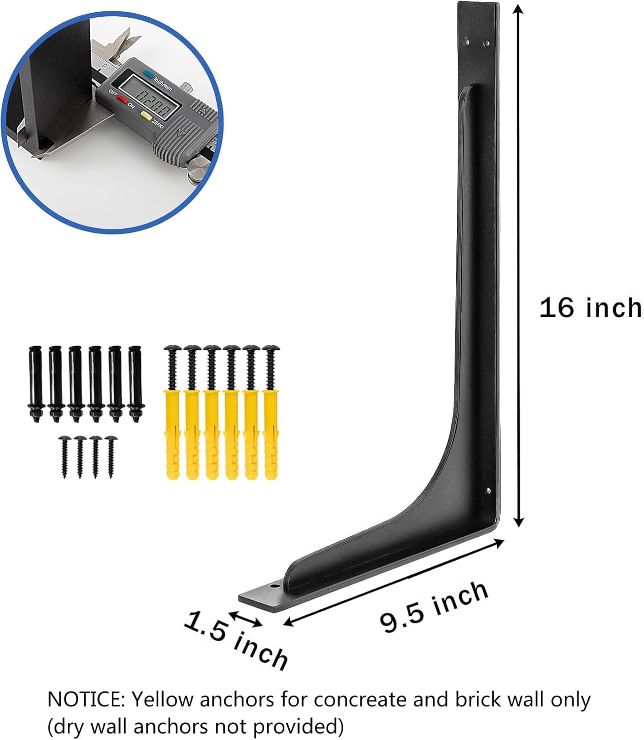 (16 INCH x 9.5 INCH) Shelf Bracket ,L Shelf Brackets,max Load 300lbs, Premium Alloy Metal Heavy Duty Shelf Bracket, high Strength Mounting Hardware Included, countertop Support, Pack of 4.