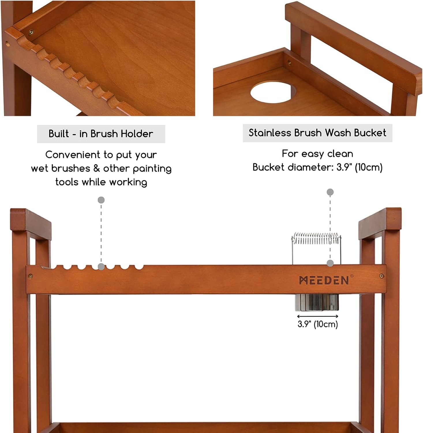 MEEDEN Art Supplies Cart, Walnut 3-Tier Multifunctional Art Storage Cart Organizer, Solid Beech Wood Studio Cart Art Taboret with Caster Wheels, Rolling Utility Cart Organizer for Artist