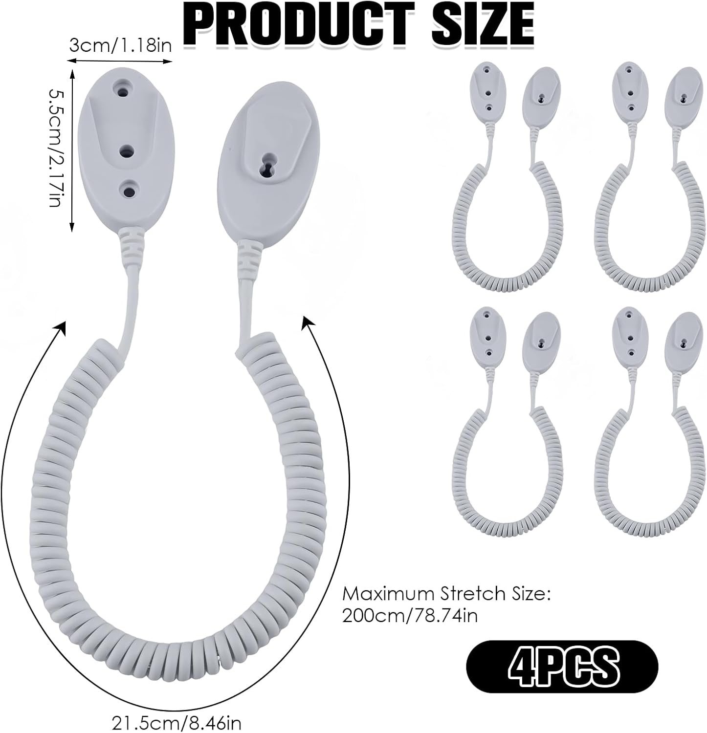 Magnetic Remote Leash Control Holder with Security Cable, Retractable Tidy Anti-lost Rope Organizer Easy Installation Stable Suitable for Projector TV Fan and Air Conditioner Remotes (4Pcs White, L)