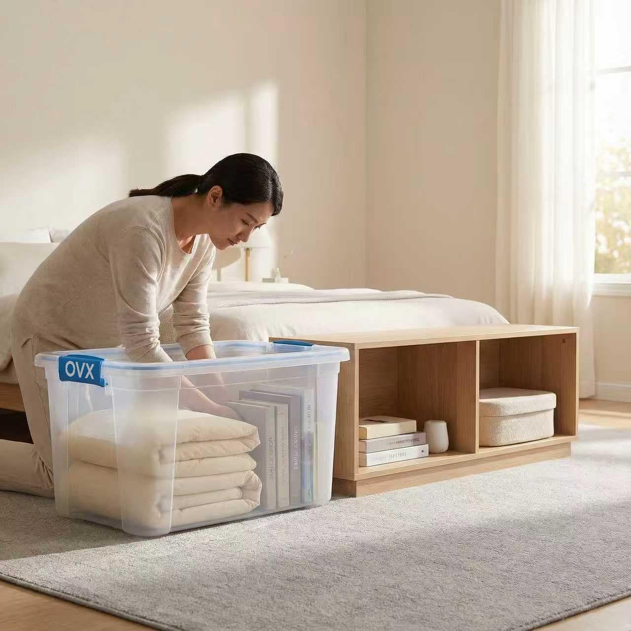 (6-PACK) 4.7-Gallon Large-Capacity Plastic with Lid Storage Box, Equipped with 4 Snap Fasteners.