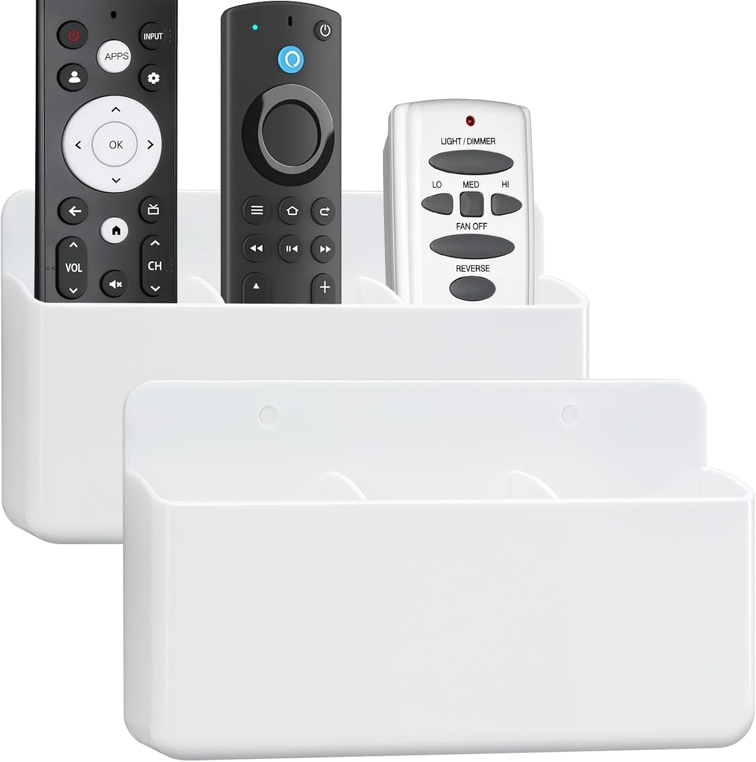 3 Slot Adjustable Remote Holder Wall Mount, Adhesive TV Remote Controller Holder, Wall Pen Holder Storage Accessories for Home Office School (2 Packs & White)