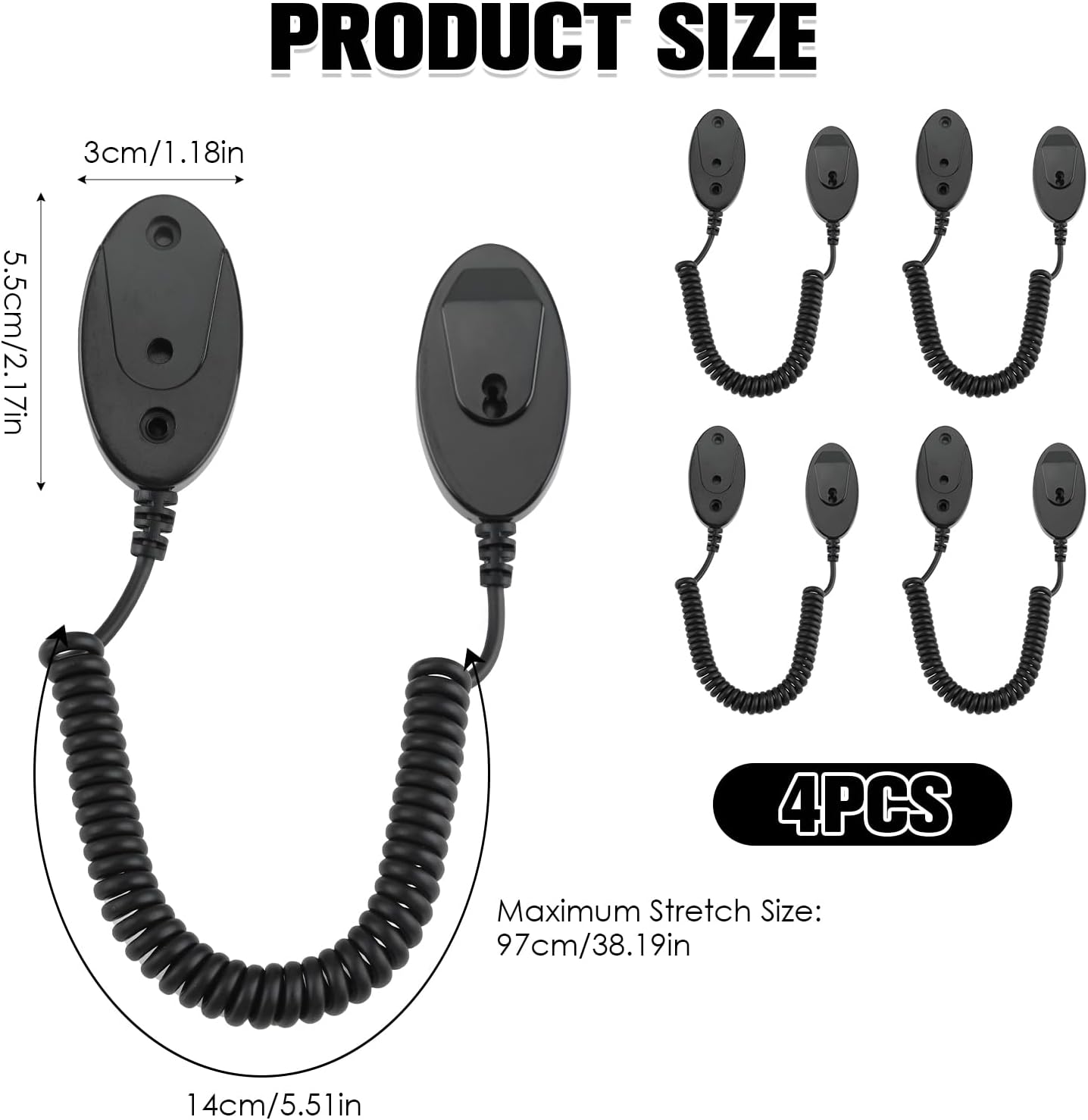 Magnetic Remote Leash Control Holder with Security Cable, Retractable Tidy Anti-lost Rope Organizer Easy Installation Stable Suitable for Projector TV Fan and Air Conditioner Remotes (4Pcs Black, S)