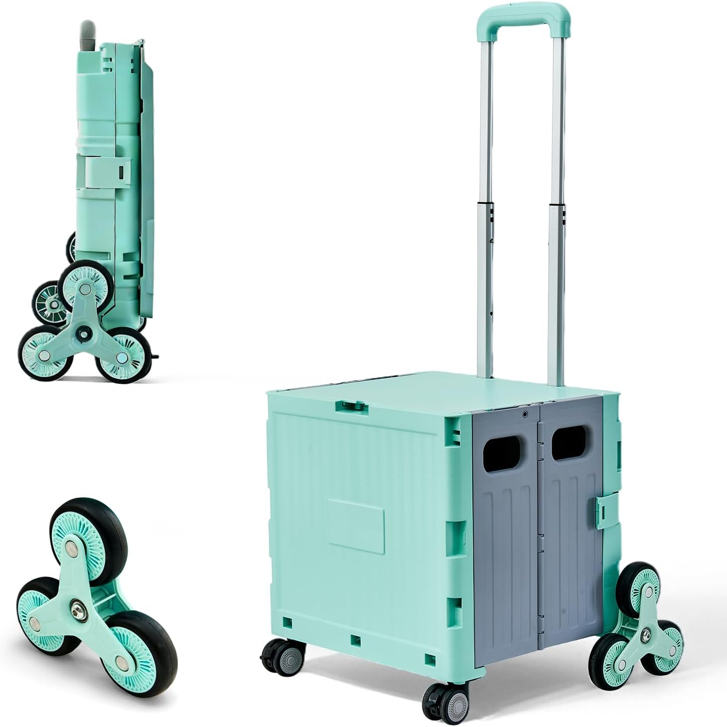 Utility Cart Foldable Shopping Cart Book Storage Cart, with Stair Climbing Wheels and Telescopic Handle, Ideal for Outdoor Home Use and Teacher/Student Book Storage. (Green, Small)