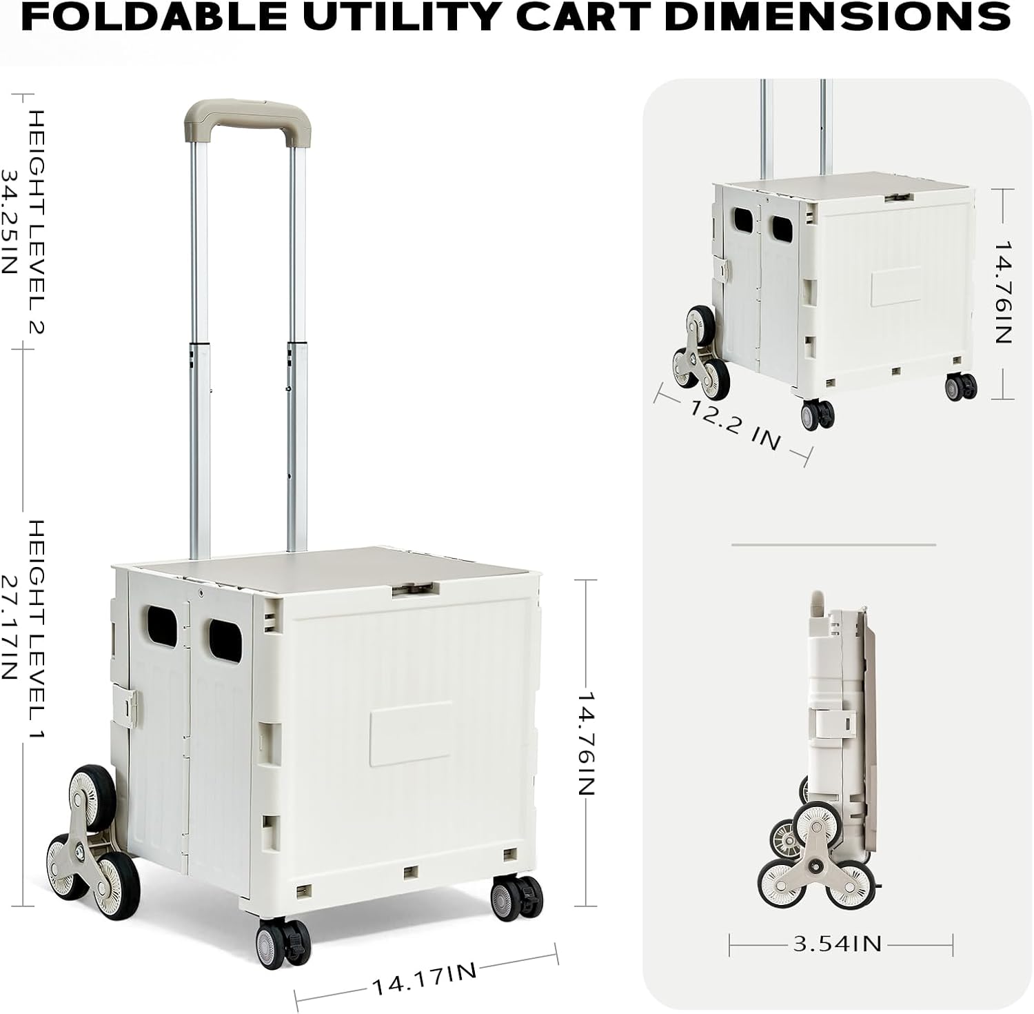 Utility Cart Foldable Shopping Cart Book Storage Cart, with Stair Climbing Wheels and Telescopic Handle, Ideal for Outdoor Home Use and Teacher/Student Book Storage.(Gray, Small)