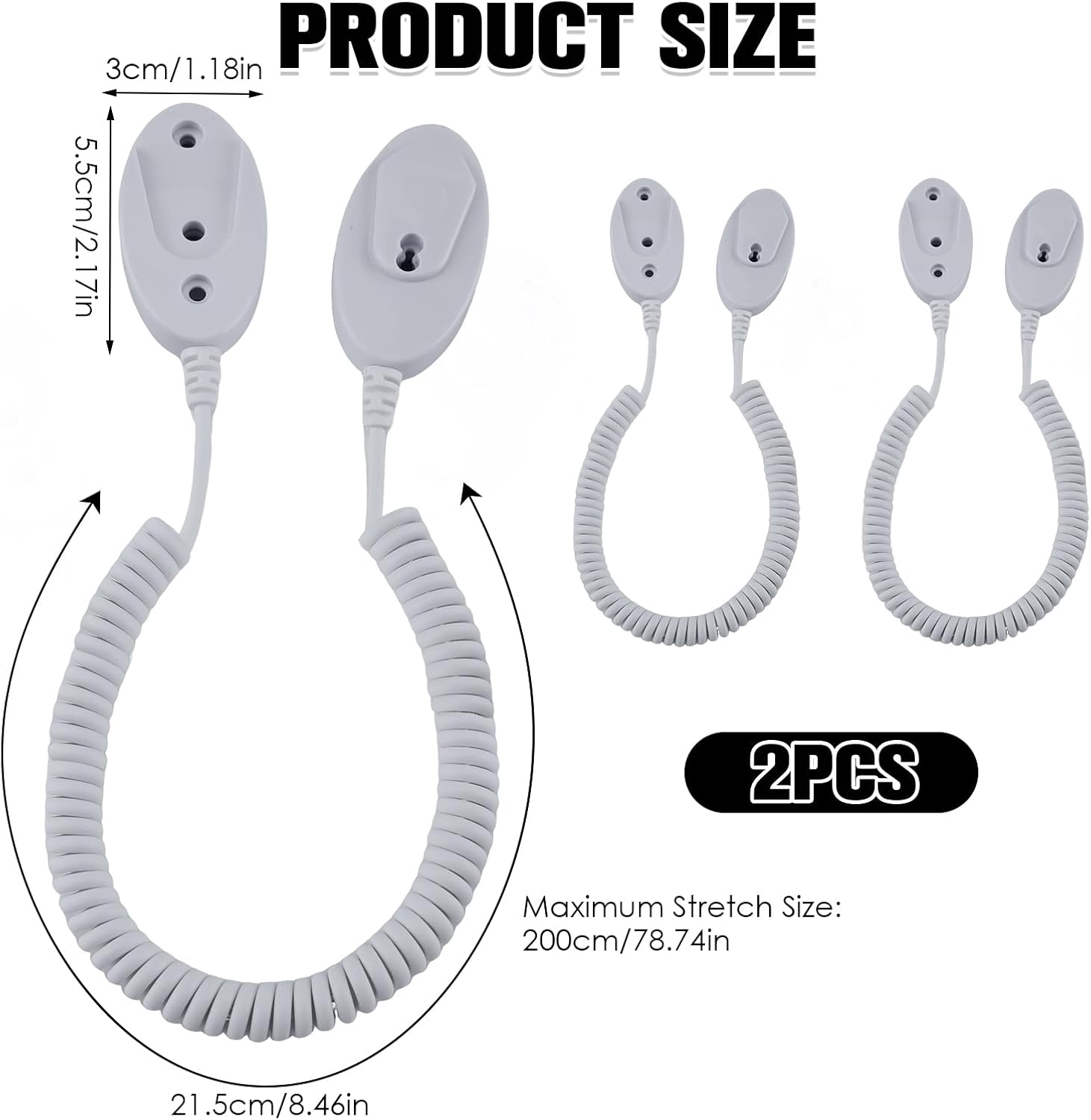 Magnetic Remote Leash Control Holder with Security Cable, Retractable Tidy Anti-lost Rope Organizer Easy Installation Stable Suitable for Projector TV Fan and Air Conditioner Remotes (2Pcs White, L)