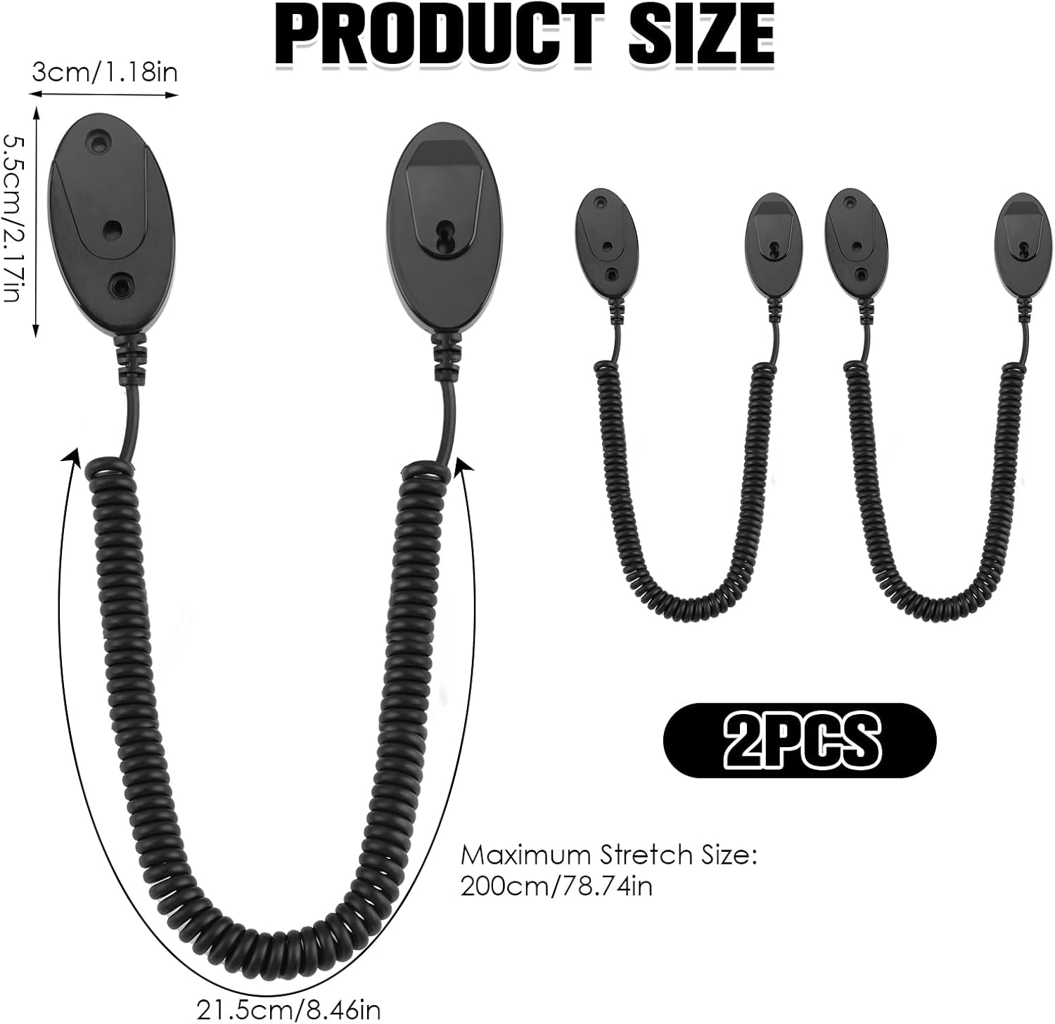 Magnetic Remote Leash Control Holder with Security Cable, Retractable Tidy Anti-lost Rope Organizer Easy Installation Stable Suitable for Projector TV Fan and Air Conditioner Remotes (2Pcs Black, L)