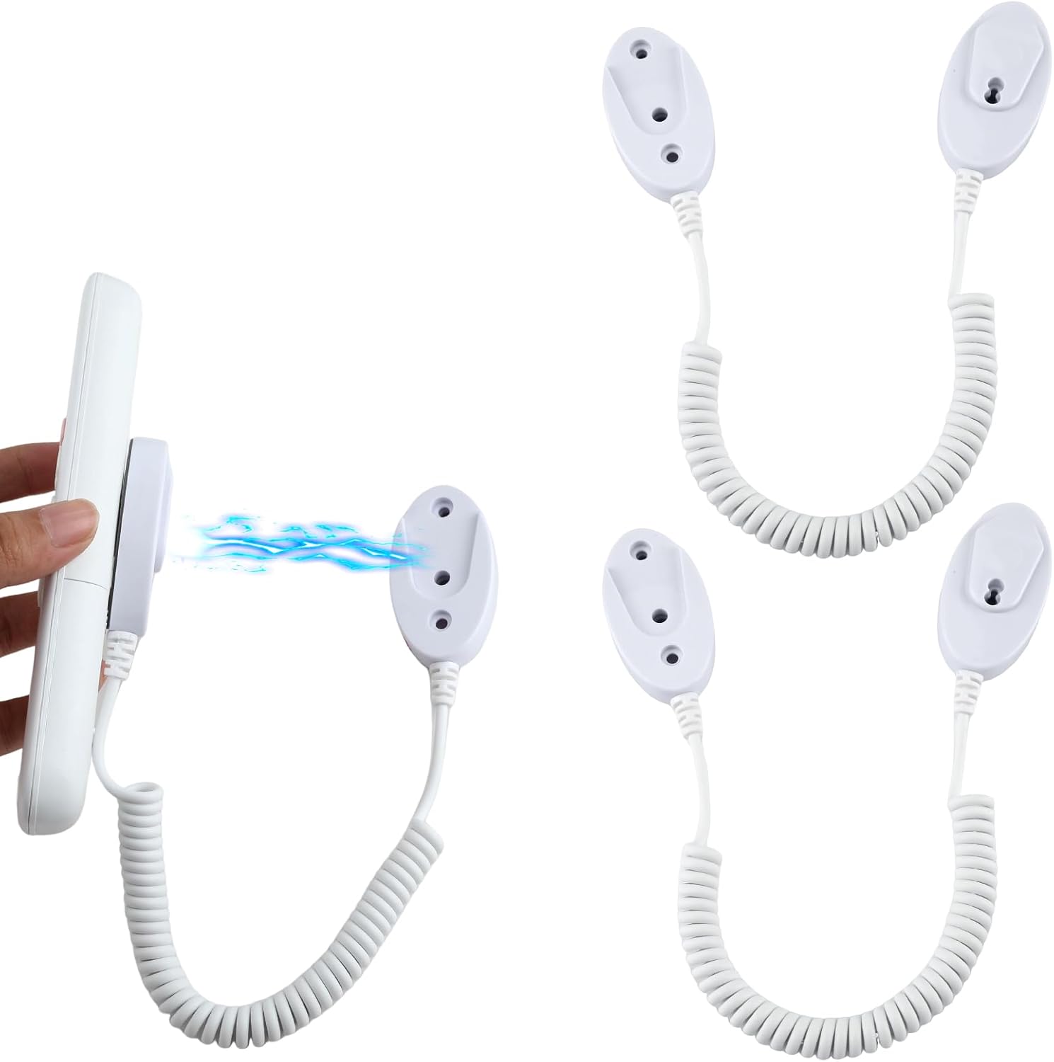 Magnetic Remote Leash Control Holder with Security Cable, Retractable Tidy Anti-lost Rope Organizer Easy Installation Stable Suitable for Projector TV Fan and Air Conditioner Remotes (2Pcs White, S)