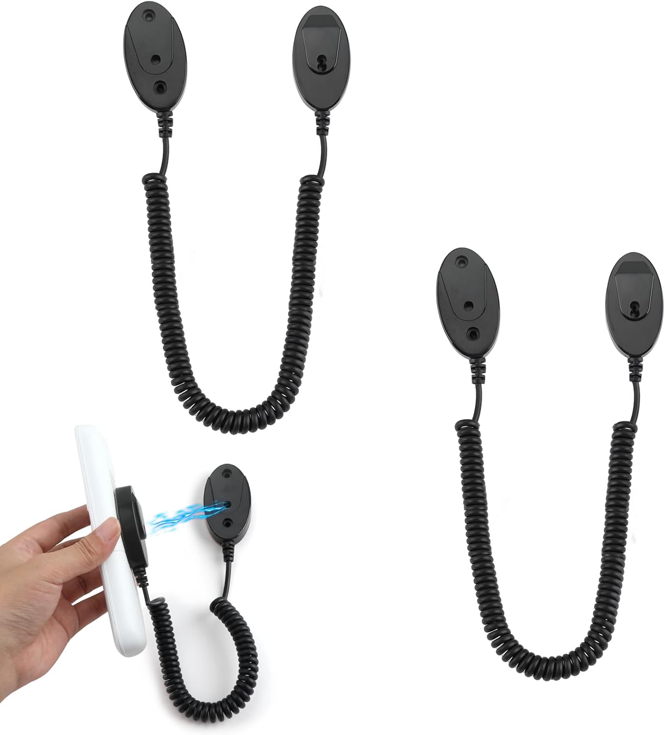 Magnetic Remote Leash Control Holder with Security Cable, Retractable Tidy Anti-lost Rope Organizer Easy Installation Stable Suitable for Projector TV Fan and Air Conditioner Remotes (2Pcs Black, L)