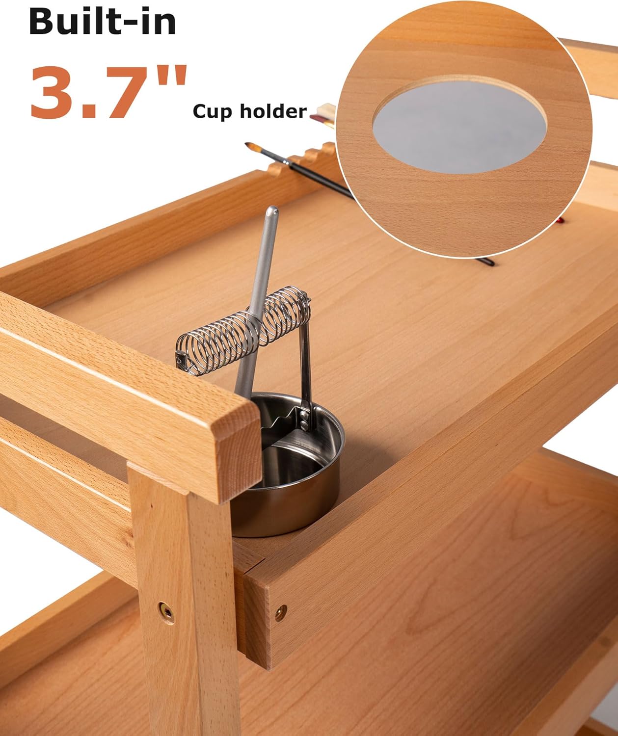 DJAR Rolling Art Supplies Cart, Solid Beech Wood Art Supply Organizert with Caster Wheels, Utility Cart for Adults, Artists, (Natural, Basic)