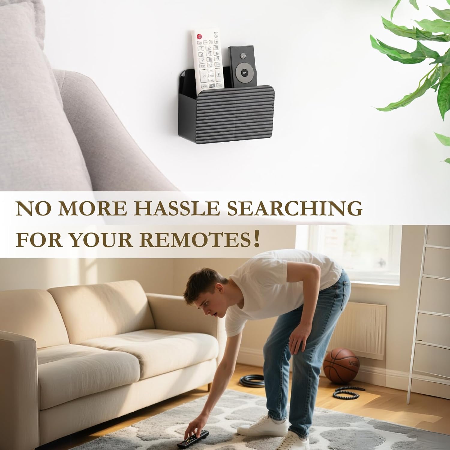 LINFIDITE Adhesive TV Remote Control Holder Wall Mount TV Remote Holder For Bedside Wall Remote Control Caddy Storage Organizer Stand Box （For 2 Or 4 Remote Controls – Black – Quantity 1）