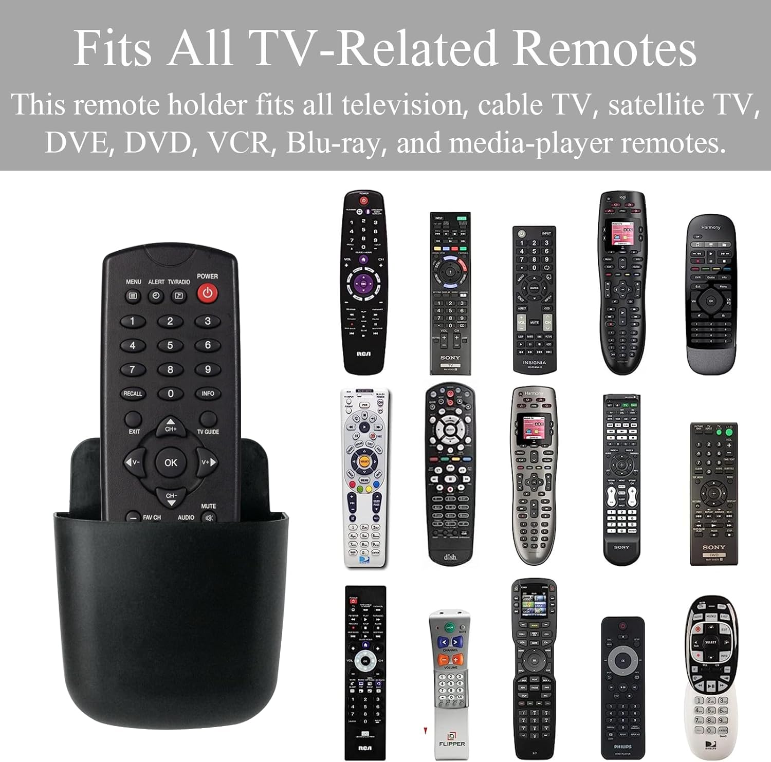 3 Pcs Remote Control Holder Wall Mount Self Adhesive Remote Case Hole-Free Storage Organizer Wall Pencil Holder Phone Charging for Home Office School(Black)