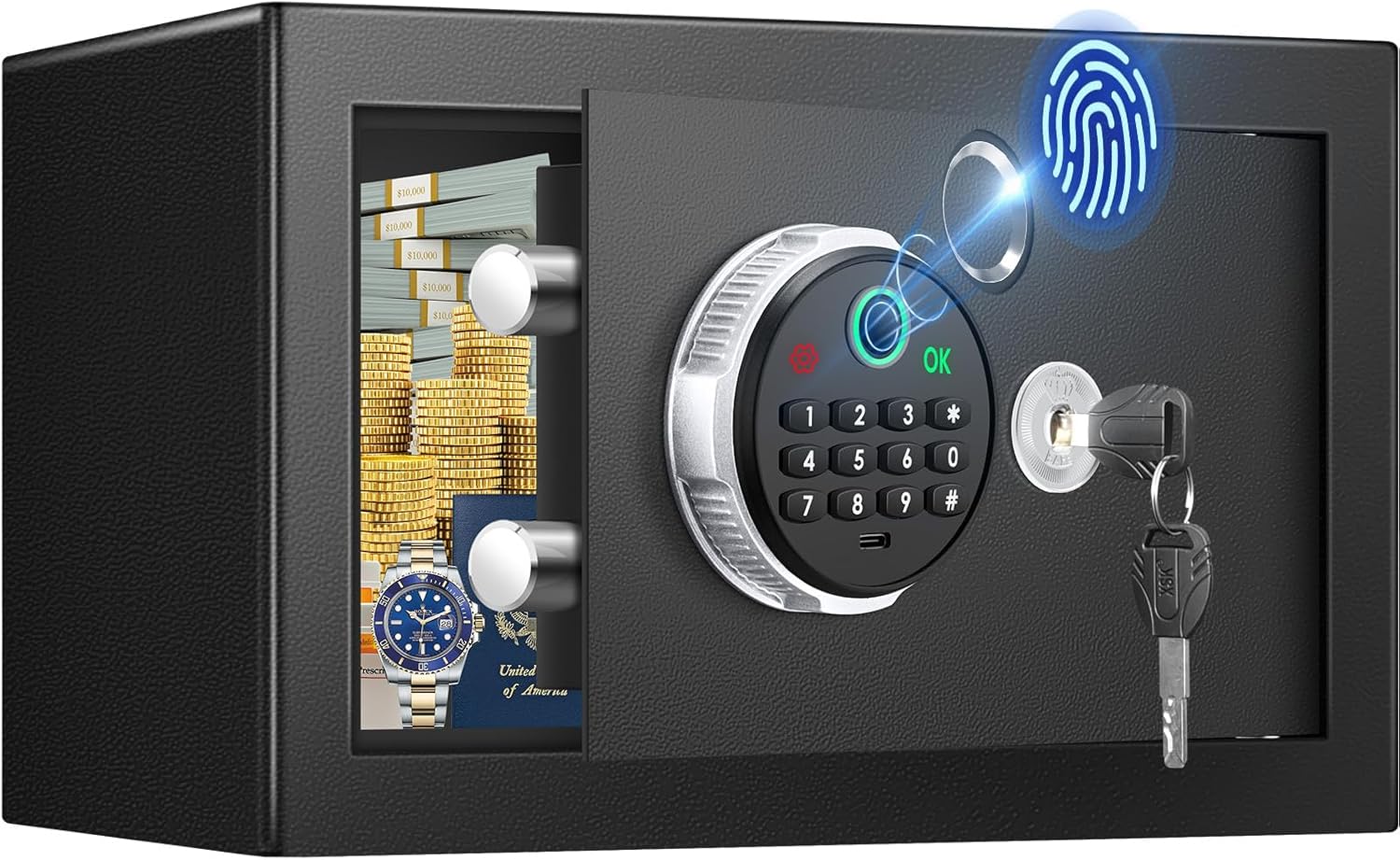 0.5 Cuft Biometric Safe Box with Fireproof Waterproof Bag, Anti-Theft Dual Alerts, Mute Mode, Digital Security for Business
