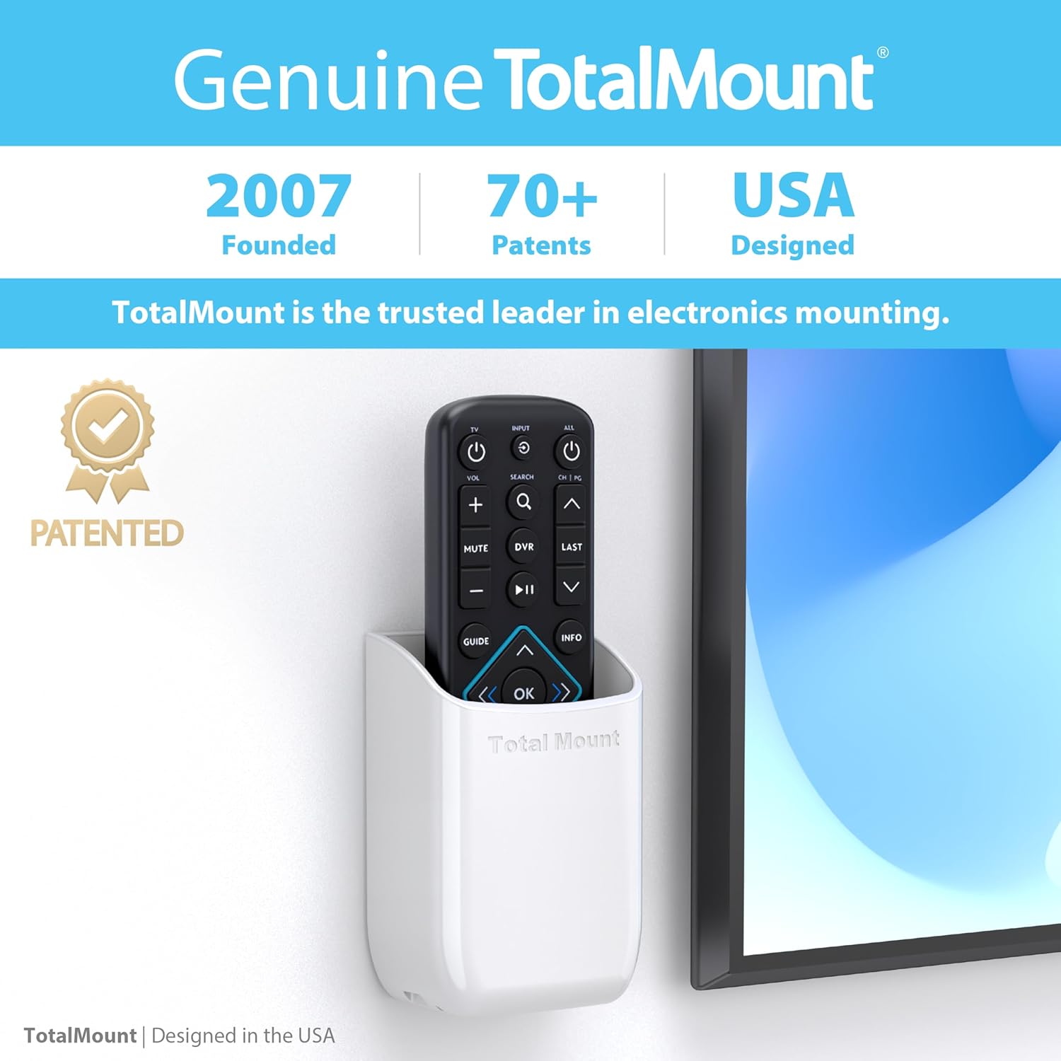 TotalMount Hole-Free Remote Holder – Eliminates Need to Drill Holes in Your Wall (White Remote Control Holder, Quantity 1)