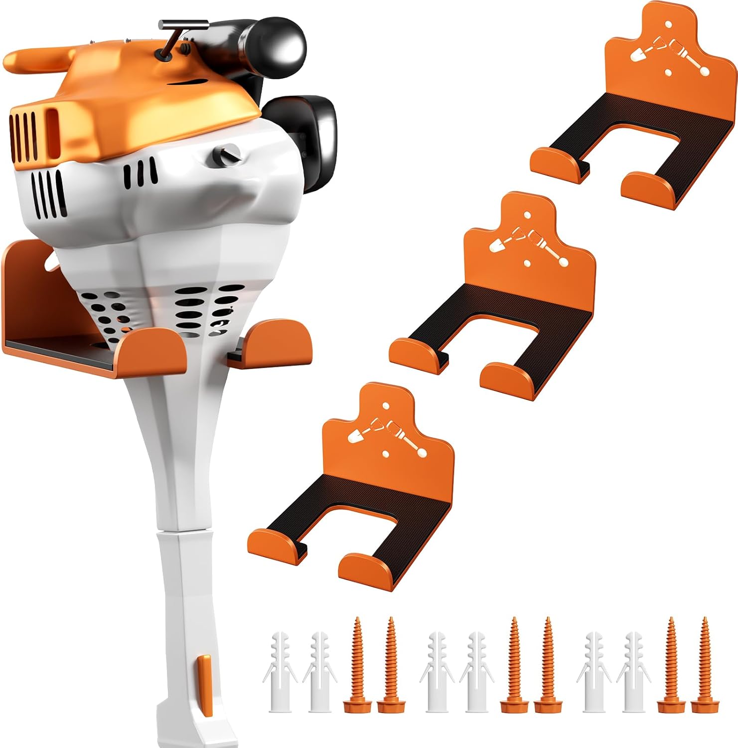Garage Storage Trimmer Rack, Weed Whackers Holder Organizer Garden Power Tool Hanger Wall Mounted for Garage Trimmer, Hedge Trimmer, Grass Trimmer, Garden Tools,3 Packs(Orange)