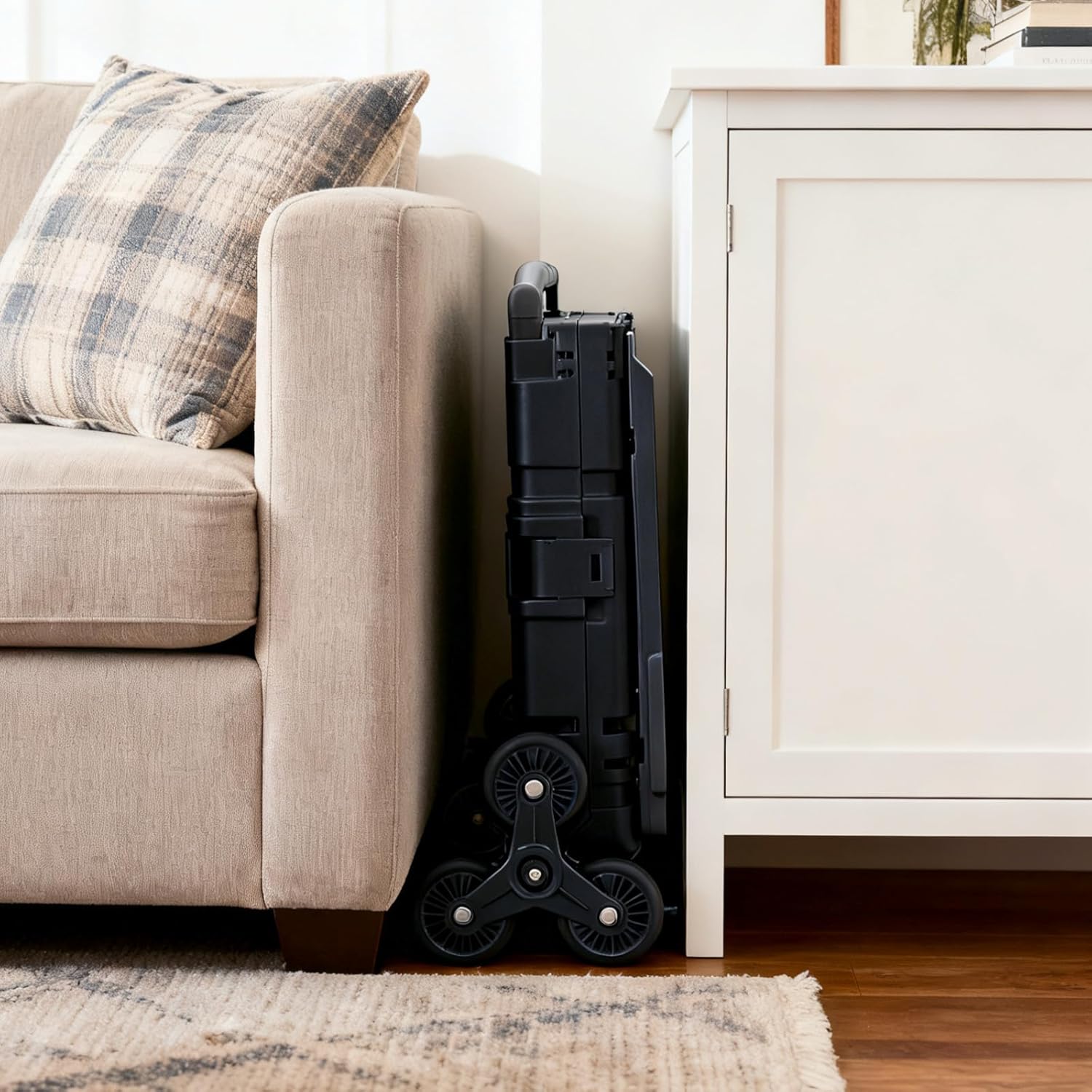 Utility Cart Foldable Shopping Cart Book Storage Cart, with Stair Climbing Wheels and Telescopic Handle, Ideal for Outdoor Home Use and Teacher/Student Book Storage.(Black, Small)