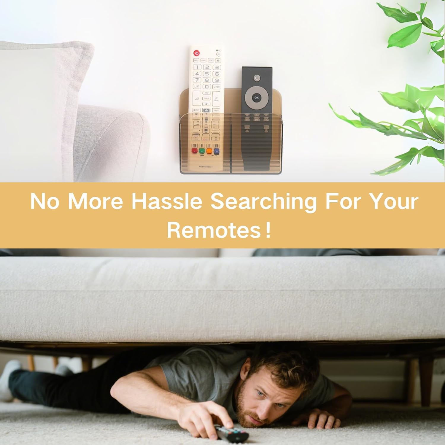 LINFIDITE Adhesive TV Remote Control Holder Wall Mount TV Remote Holder For Bedside Wall Remote Control Caddy Storage Organizer Stand Box （For 2 Or 4 Remote Controls –Clear Brown – Quantity 1）