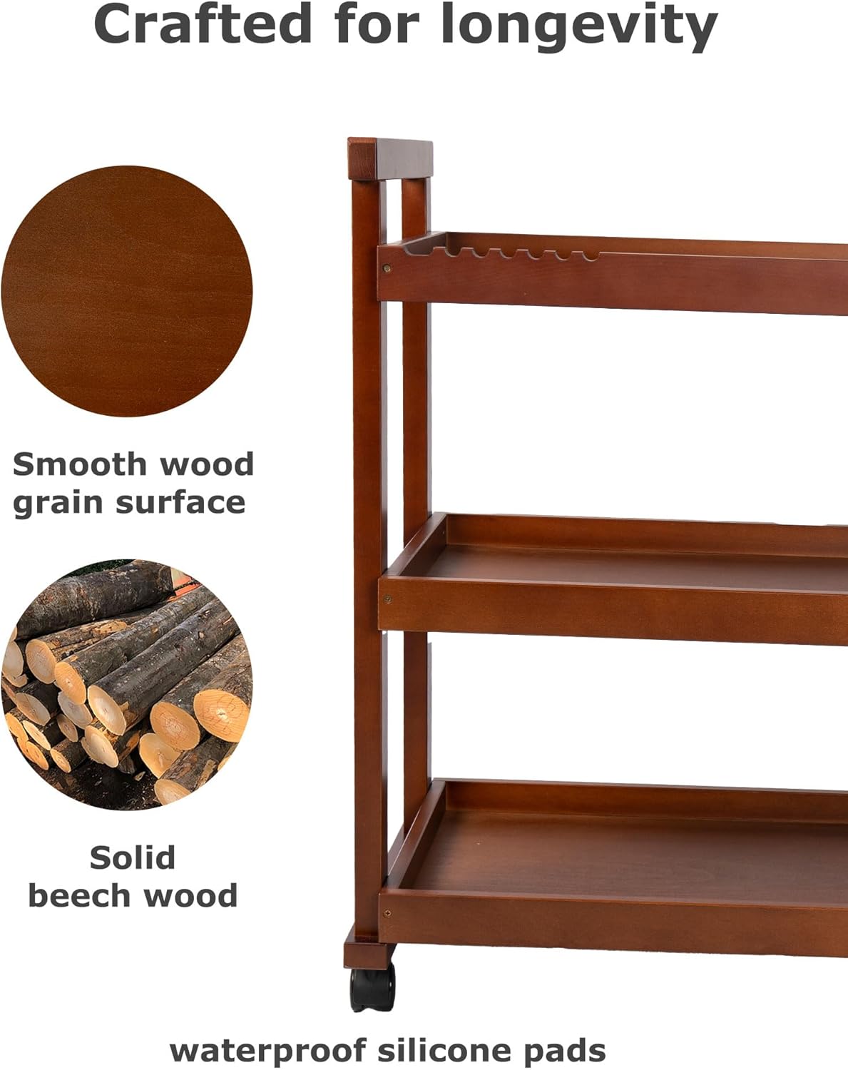 DJAR Rolling Art Supplies Cart, Solid Beech Wood Art Supply Organizert with Caster Wheels, Utility Cart for Adults, Artists, (Walnut, Upgrade)