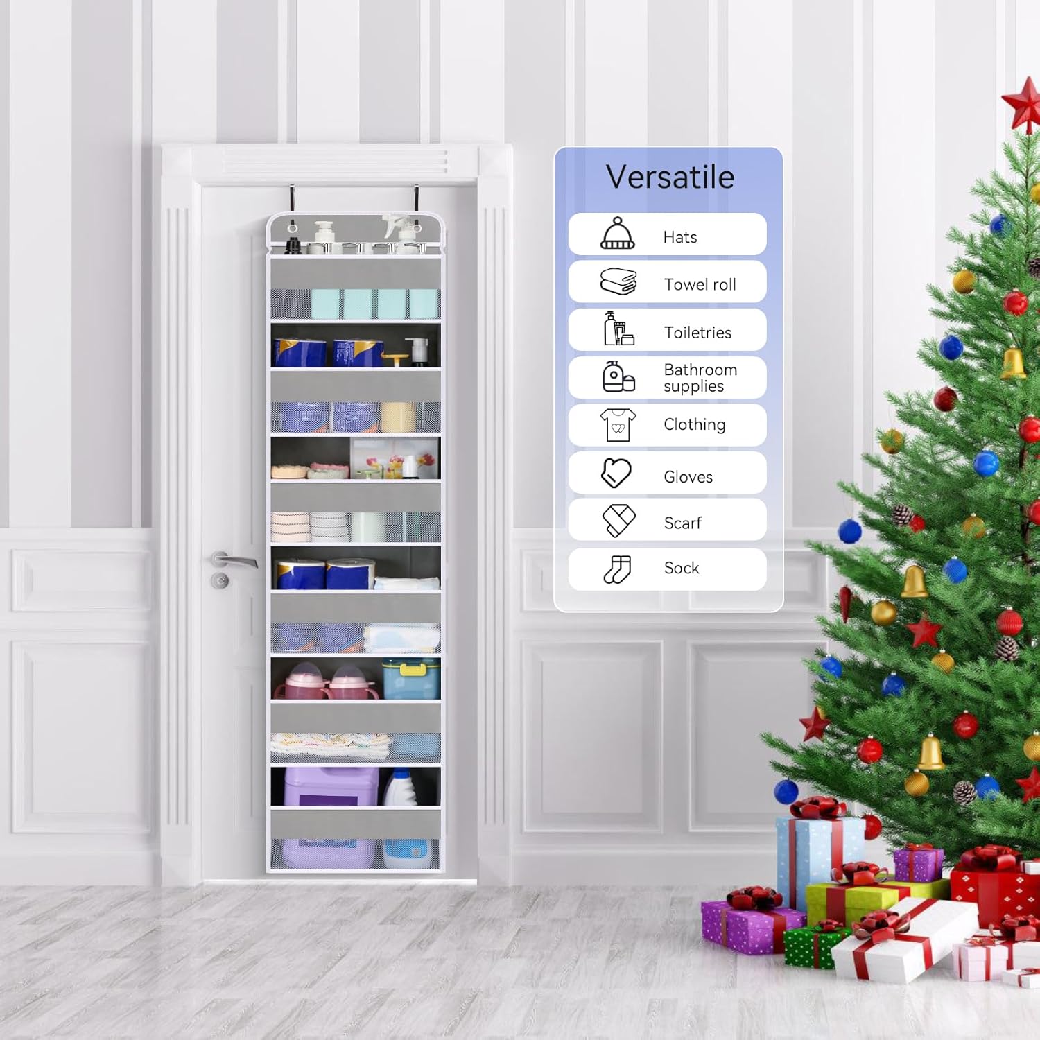 WishJazz 6-Shelf Over The Door Organizer, 50lbs Load Heavy Duty Back of Door Hanging Organizer Storage, Behind Closet Door Organizer, Baby Organizers Storage for Nursery, Pantry, Bedroom, Home Storage