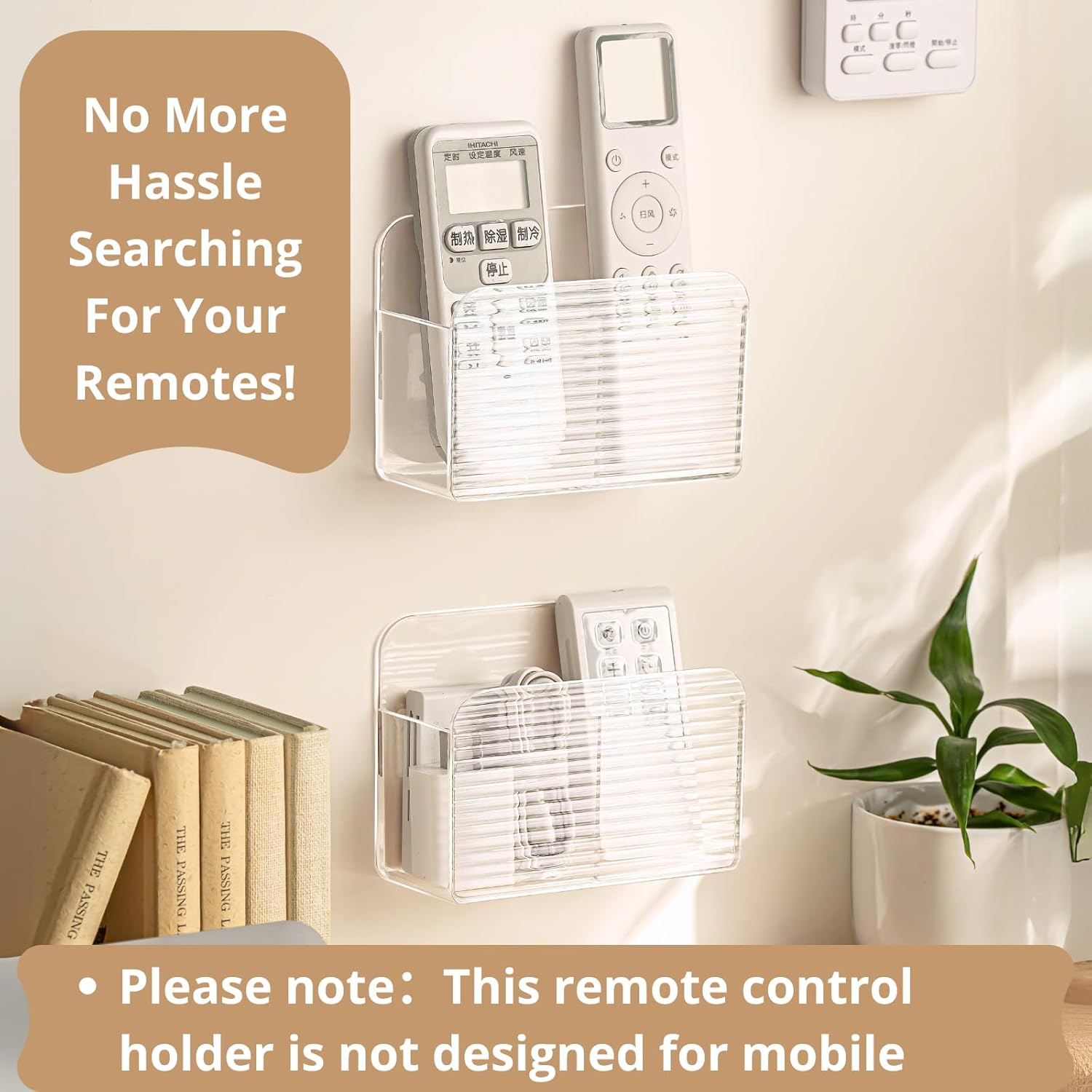 LINFIDITE Adhesive TV Remote Control Holder Wall Mount TV Remote Holder For Bedside Wall Remote Control Caddy Storage Organizer Stand Box （For 2 Or 4 Remote Controls – Transparent – Quantity 1）