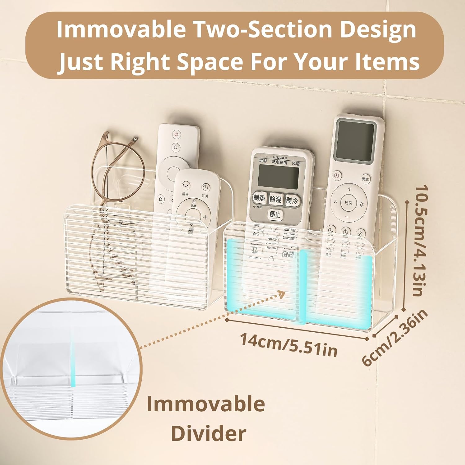 LINFIDITE 2 Pack Adhesive TV Remote Control Holder Wall Mount TV Remote Holder For Bedside Wall Remote Control Caddy Storage Organizer Stand Box （For 2 Or 4 Remote Controls – Transparent ）