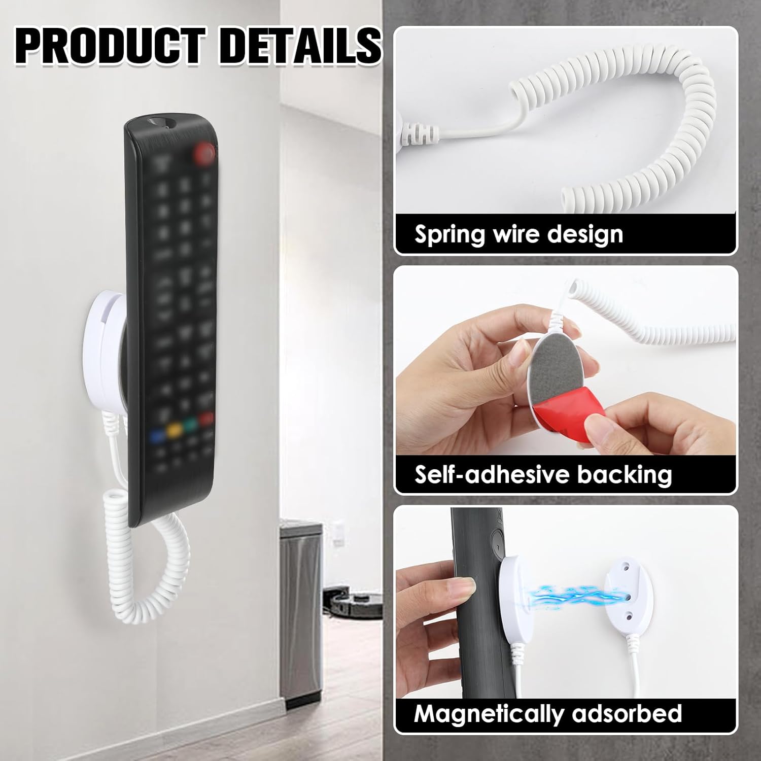 Magnetic Remote Leash Control Holder with Security Cable, Retractable Tidy Anti-lost Rope Organizer Easy Installation Stable Suitable for Projector TV Fan and Air Conditioner Remotes (4Pcs White, S)