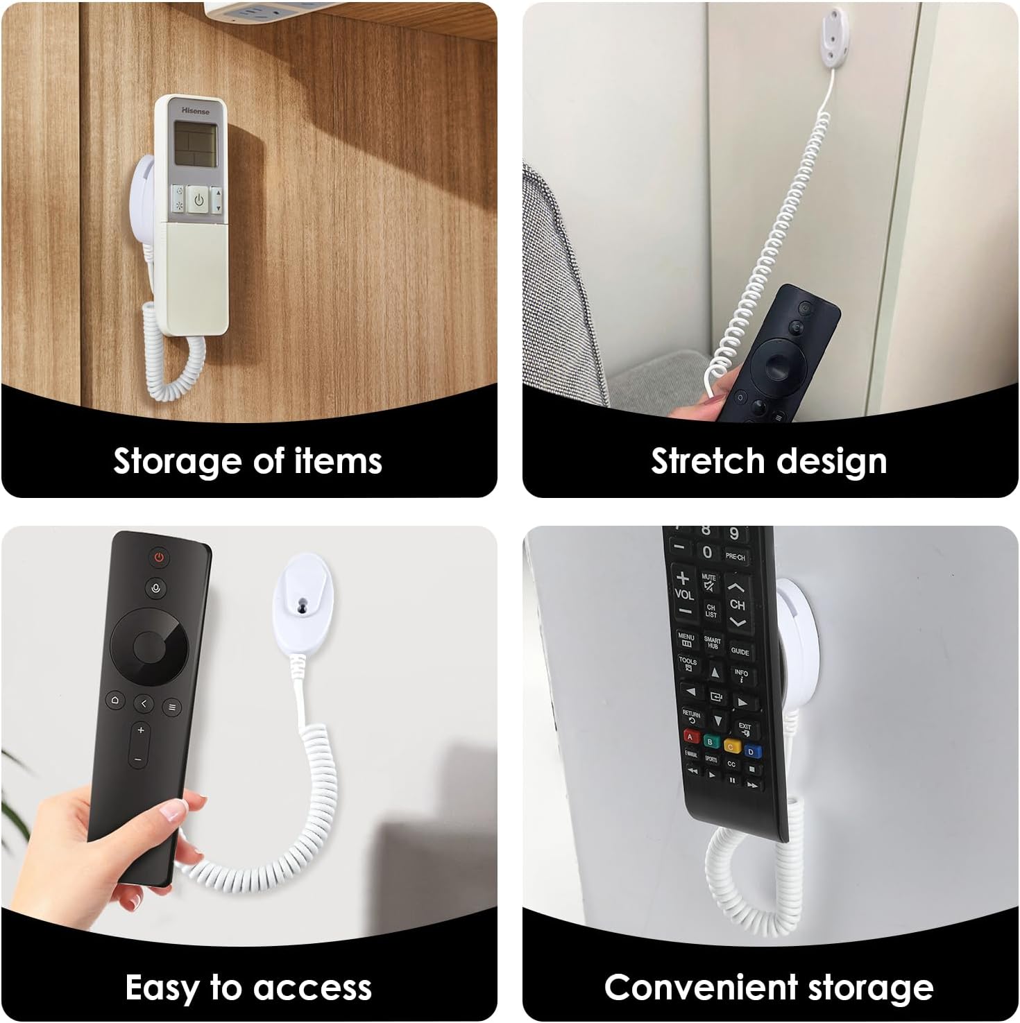 Magnetic Remote Leash Control Holder with Security Cable, Retractable Tidy Anti-lost Rope Organizer Easy Installation Stable Suitable for Projector TV Fan and Air Conditioner Remotes (4Pcs White, L)