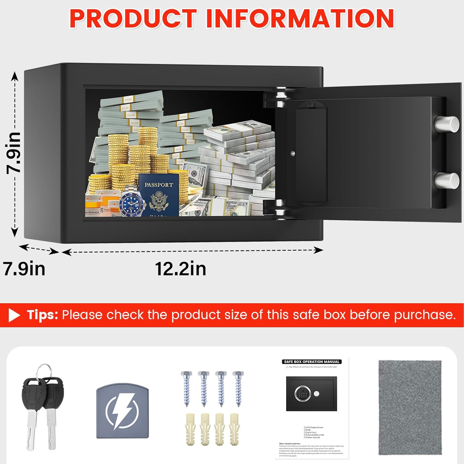 0.5 Cuft Biometric Safe Box with Fireproof Waterproof Bag, Anti-Theft Dual Alerts, Mute Mode, Digital Security for Business