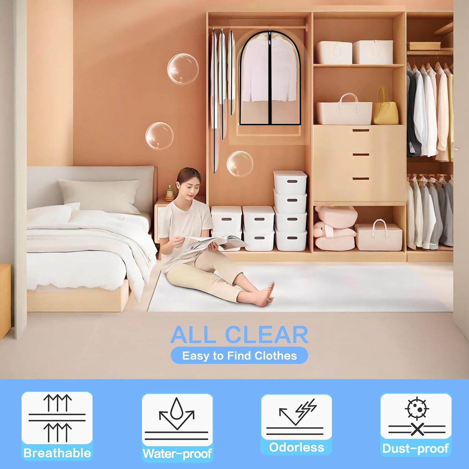 Garment Bags for Hanging Clothes 24'' x 55'' (Set of 12) Coat Covers for Closet Foldable Washable Dress Bags for Hanging Clothes for Long Dress Dance Costumes Suits Gowns Coats