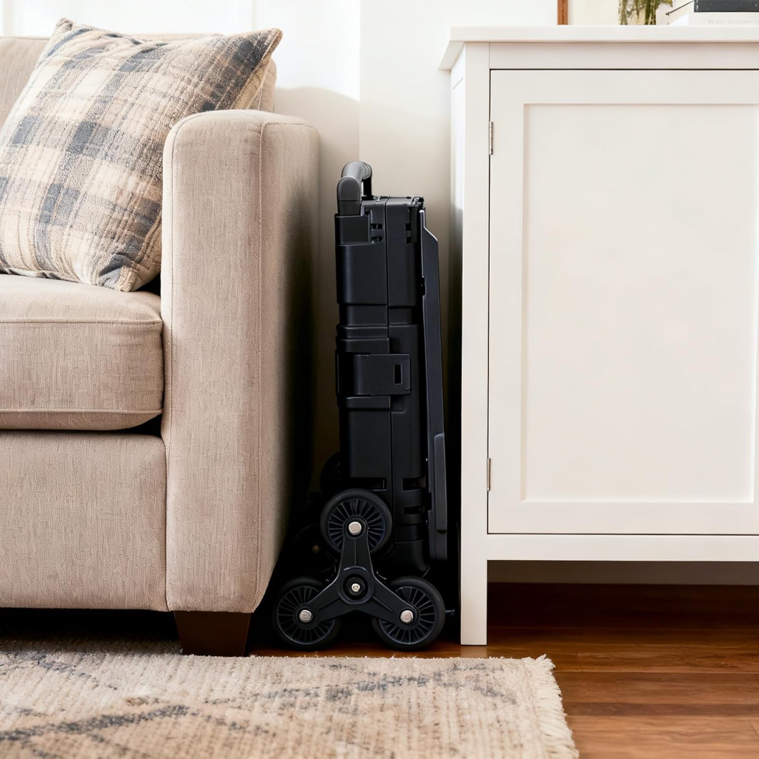 Utility Cart Teacher Cart with Stair Climbing Wheels Foldable Shopping Cart, with Telescopic Handle, Ideal for Outdoor Home Use and Teacher/Student Book Storage. (Black, Large)