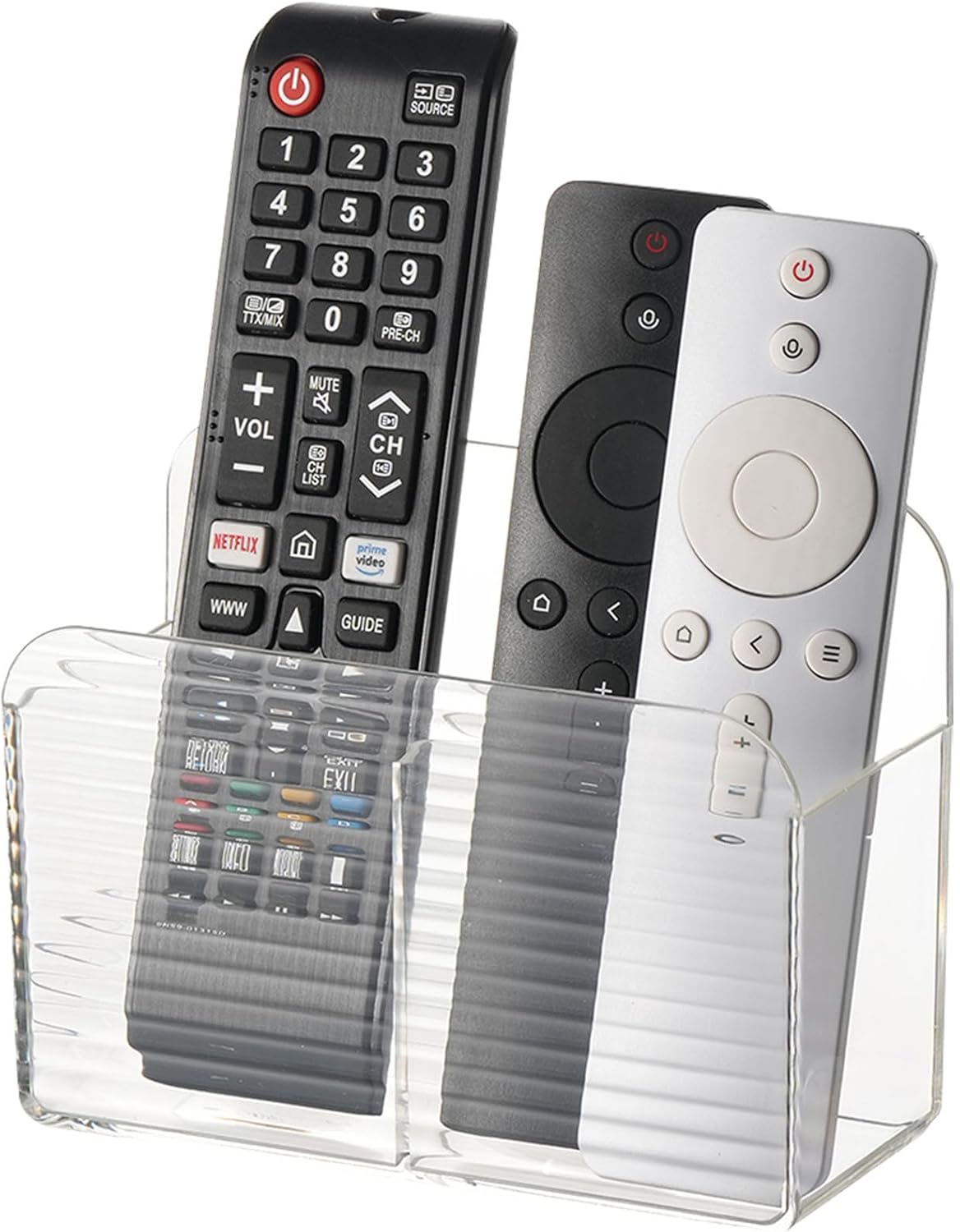 LINFIDITE Adhesive TV Remote Control Holder Wall Mount TV Remote Holder For Bedside Wall Remote Control Caddy Storage Organizer Stand Box （For 2 Or 4 Remote Controls – Transparent – Quantity 1）