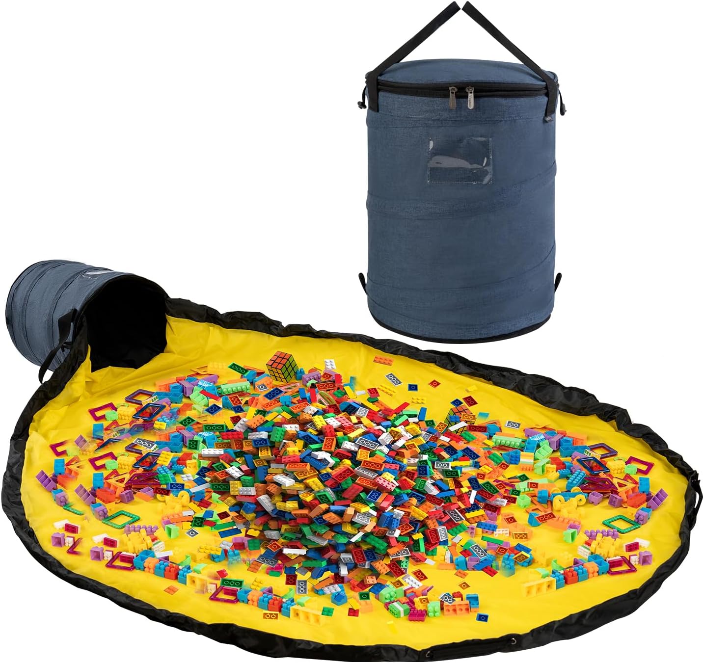 Toy Storage Organizer & Play Mat for Kids - Foldable Bin Toys Box Holds Rooms, Building Bricks Toy Storage Basket, Foldable Fabric Bag for Nursery (blue)