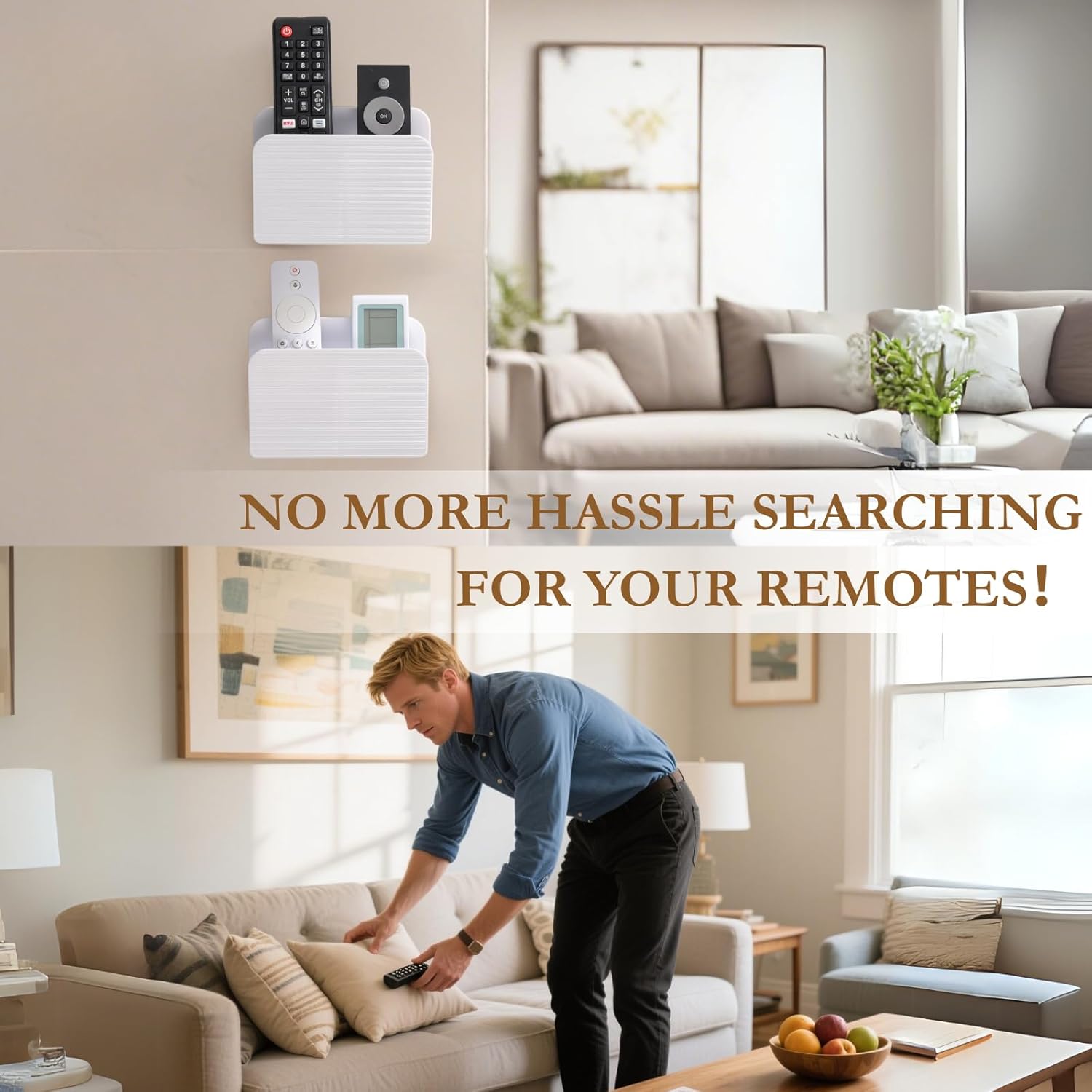 LINFIDITE 2 Pack Adhesive TV Remote Control Holder Wall Mount TV Remote Holder For Bedside Wall Remote Control Caddy Storage Organizer Stand Box （For 2 Or 4 Remote Controls – White ）