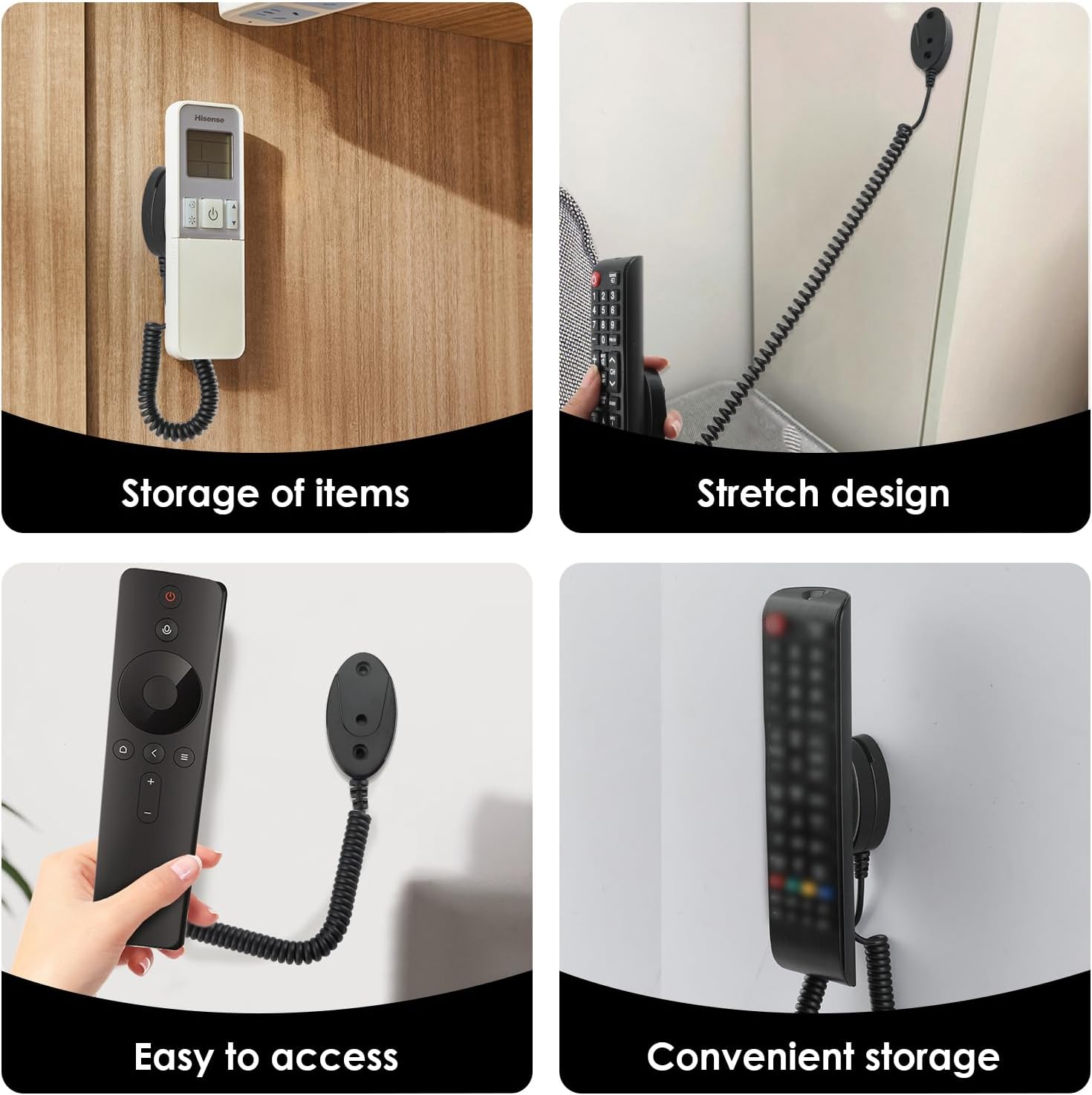 Magnetic Remote Leash Control Holder with Security Cable, Retractable Tidy Anti-lost Rope Organizer Easy Installation Stable Suitable for Projector TV Fan and Air Conditioner Remotes (2Pcs Black, L)